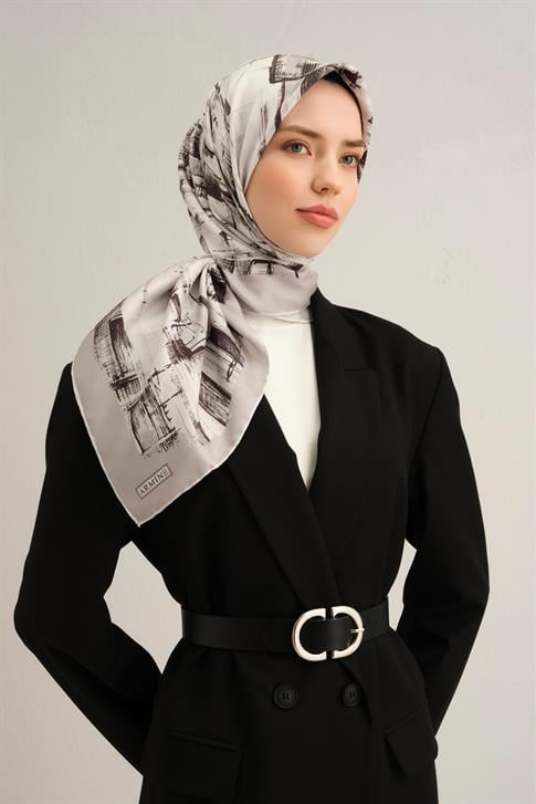Armine Soyut Desenli Saf İpek Twill Eşarp 9350D 84