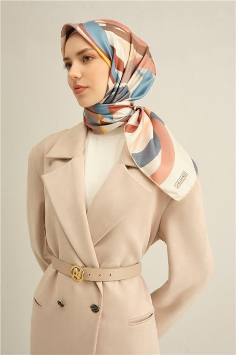 Armine Soyut Desenli Saf İpek Twill Eşarp 9328D 38