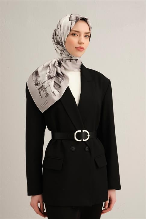 Armine Soyut Desenli Saf İpek Twill Eşarp 9350D 84