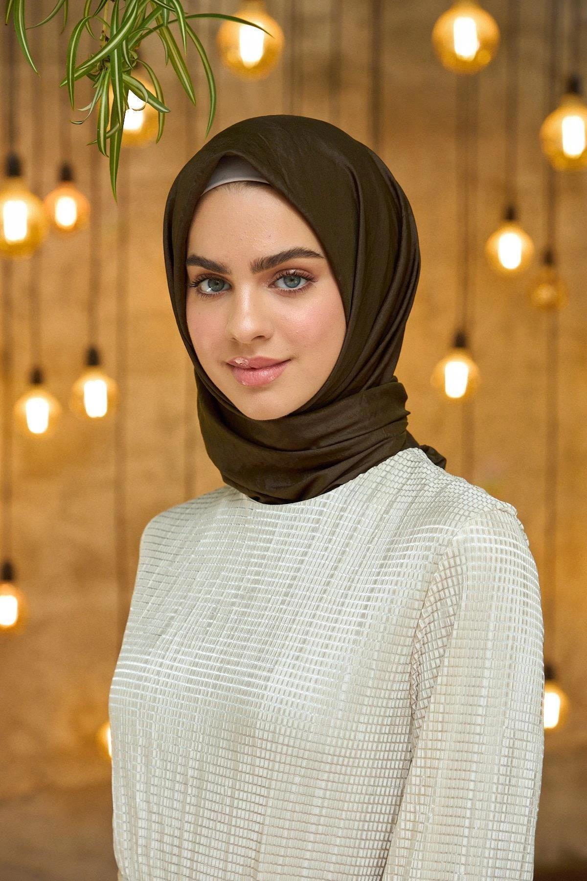 Düz Desen Vual Eşarp Acı Kahve Vual İpek Eşarp - 10100-32