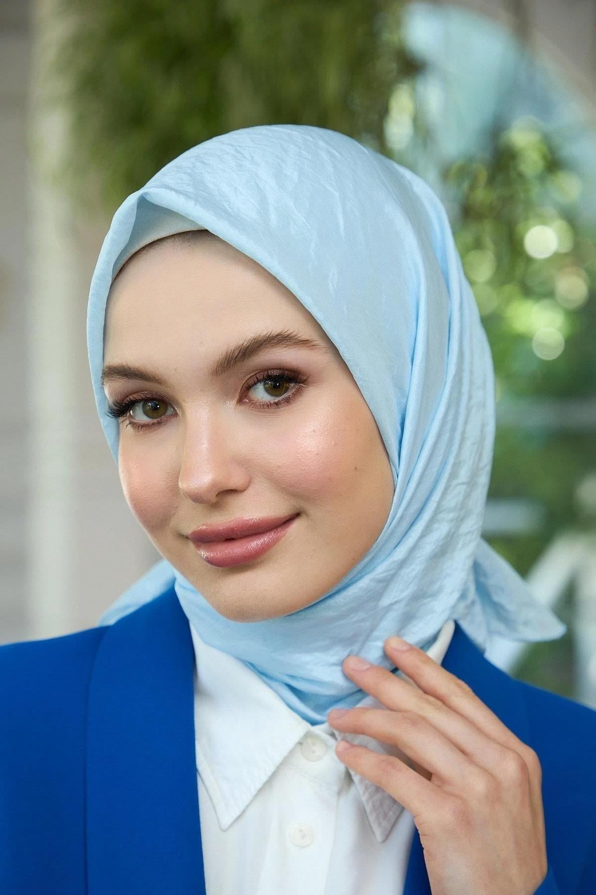Düz Desen Vual Eşarp Buz Mavi Vual İpek Eşarp - 10100-07