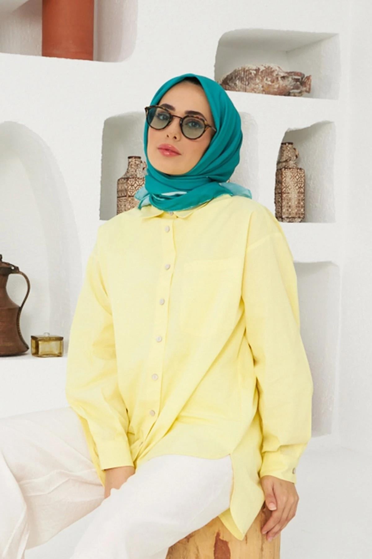 Düz Desenli Benetton Yeşil Pamuk Viskon Eşarp