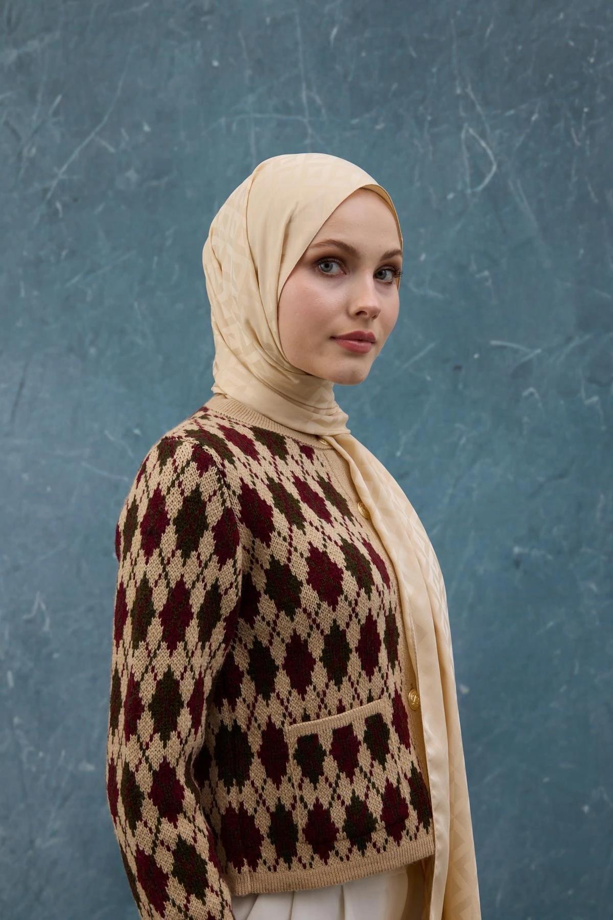 Fall Winter İpeksi Jakar Şal Bej 9019-26