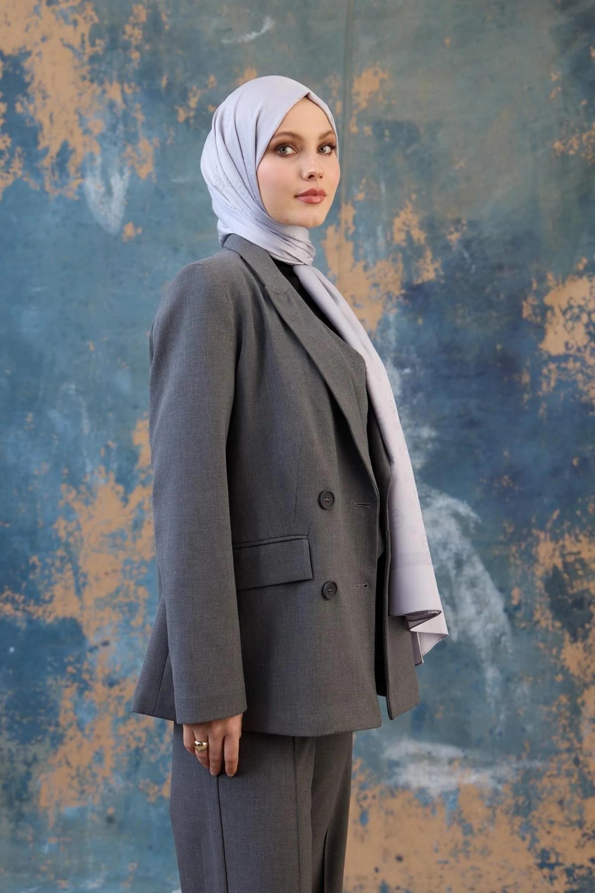 Fall Winter İpeksi Jakar Şal Gümüş 9018-09