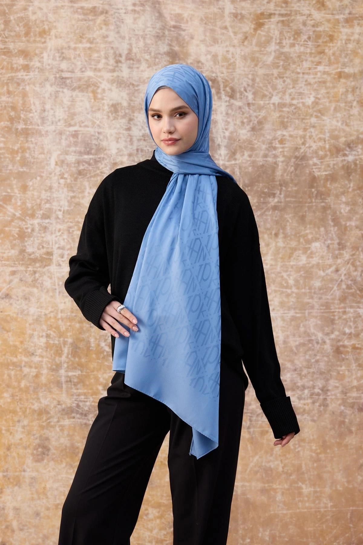 Fall Winter İpeksi Jakar Şal İndigo Mavi 9020-14