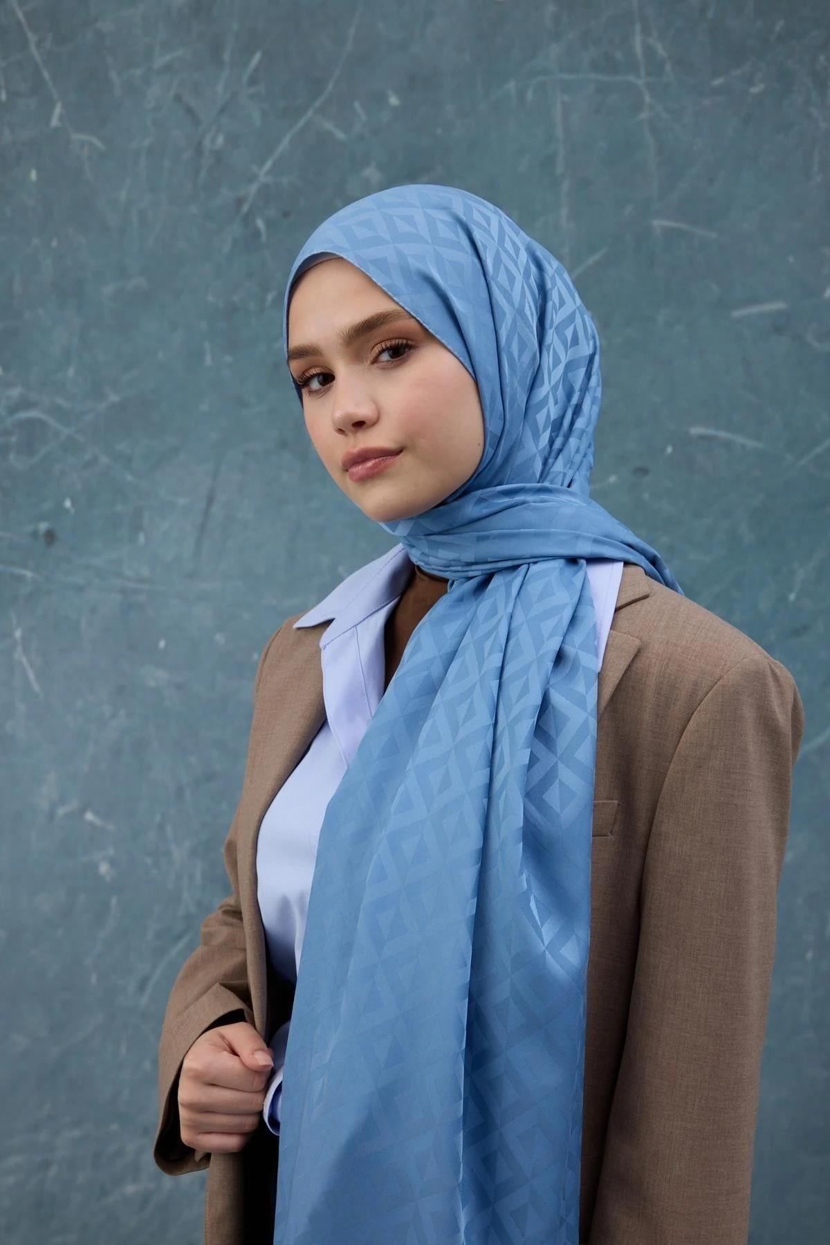Fall Winter İpeksi Jakar Şal İndigo Mavi 9019-14