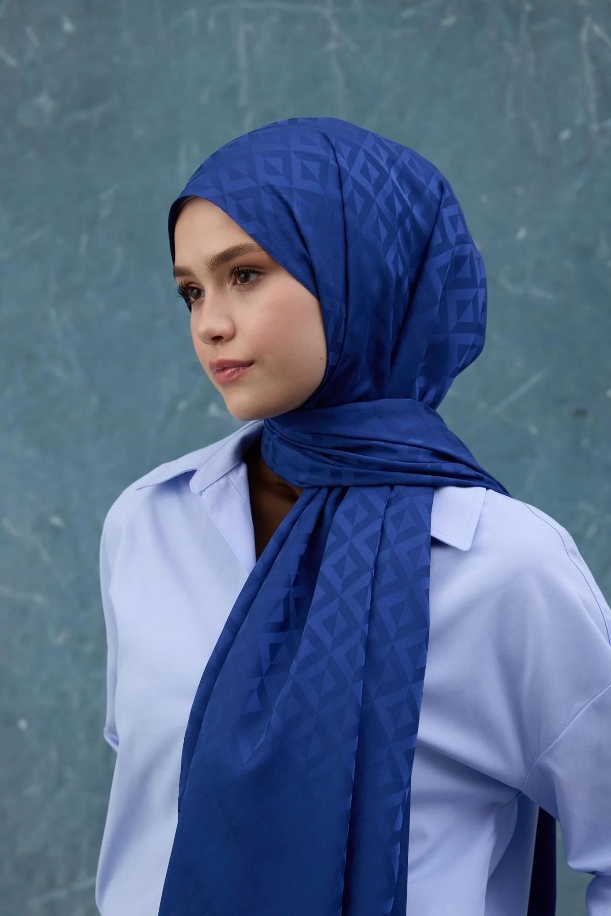 Fall Winter İpeksi Jakar Şal Mavi 9019-05