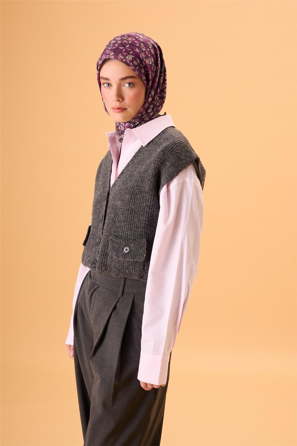 İnce Pamuk Soft Eşarp Antrasit Violet Bej Krem Desenli Kaymaz Dokulu Tok Duruşlu 90x90