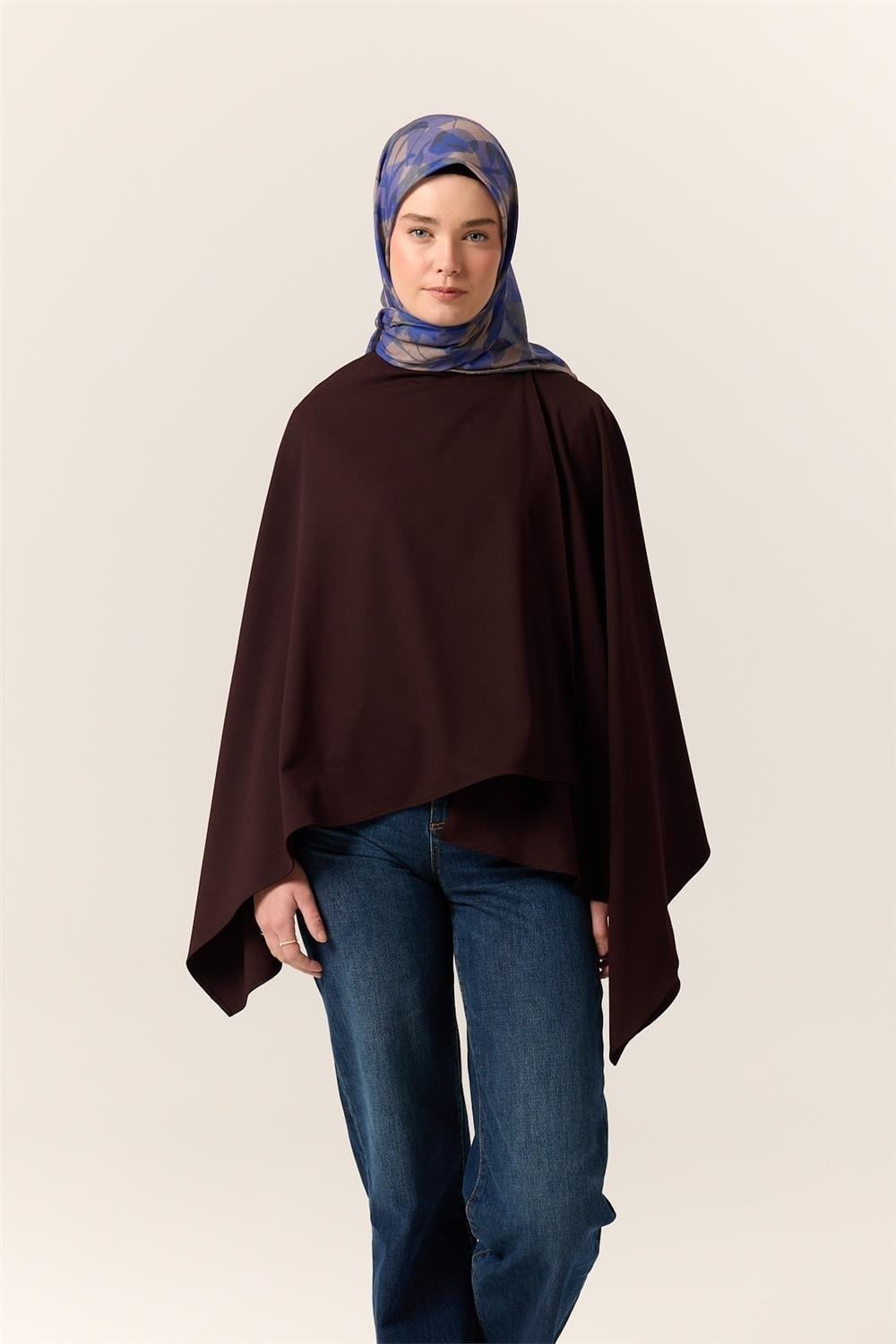 İnce Pamuk Soft Eşarp Civit-Eflatun Desenli Nefes Alan Tok Duruşlu 90x90