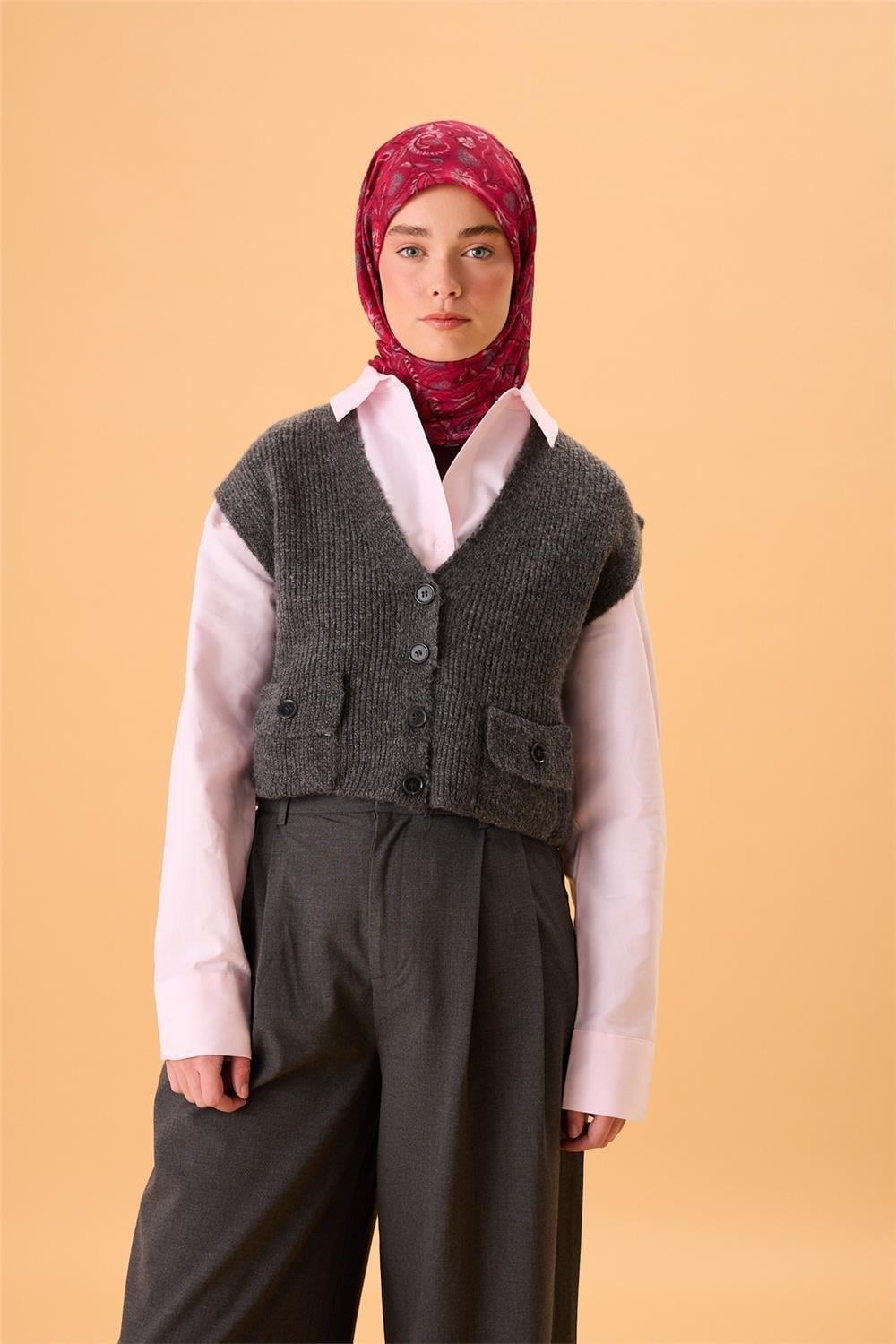 İnce Pamuk Soft Eşarp Fuşya-Çilek Kırmızısı Desenli Tok Duruşlu 90x90