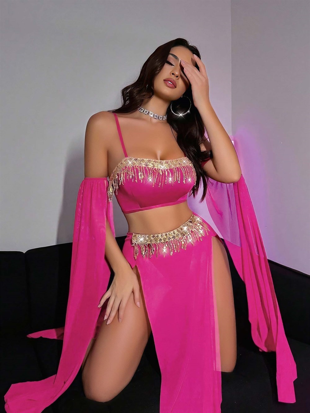 Kadın Pembe Dansöz Elbisesi Fantezi Kostüm 2273