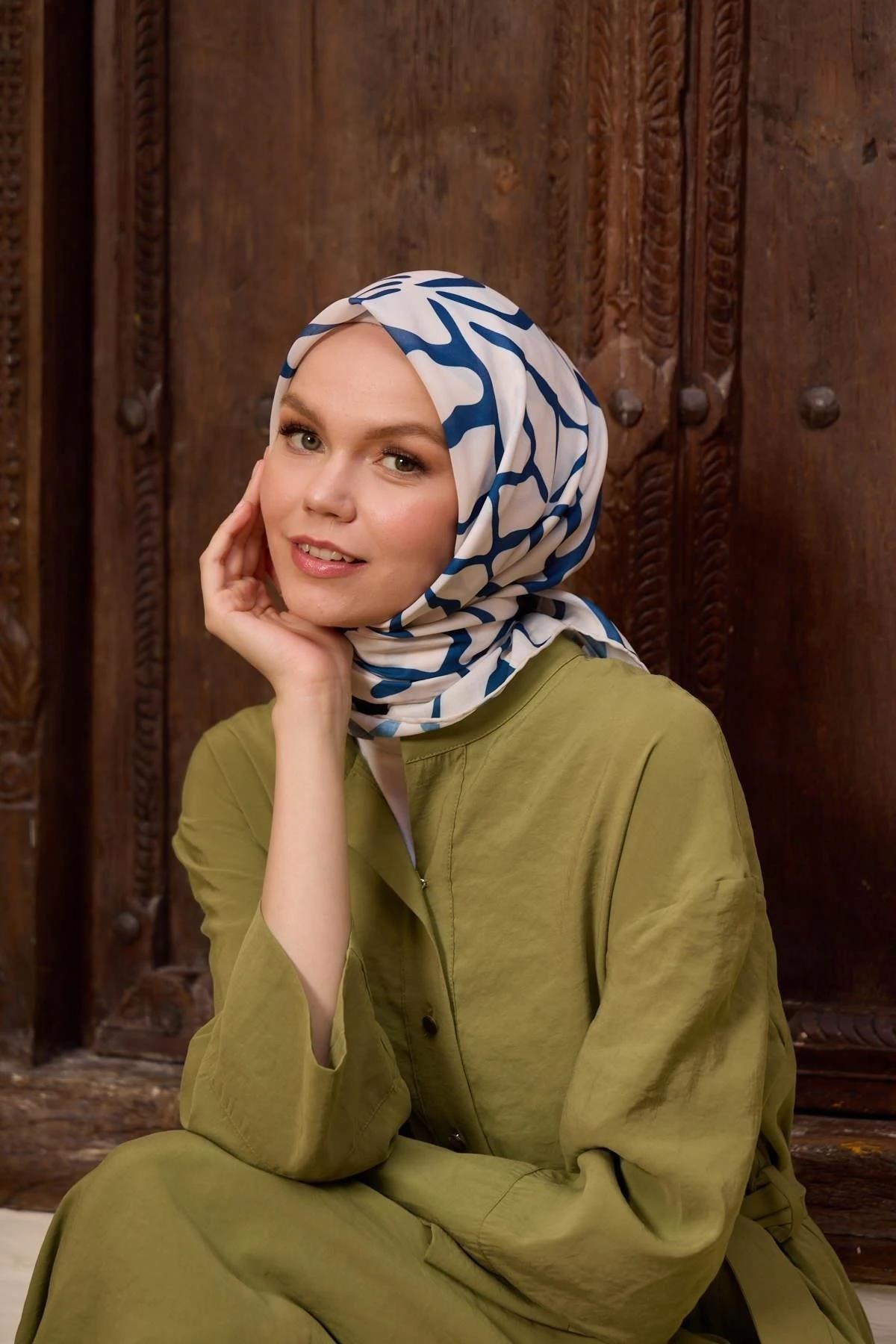 Marrakech Koleksiyon Soft Eşarp Gece Mavi Beyaz 1196-11