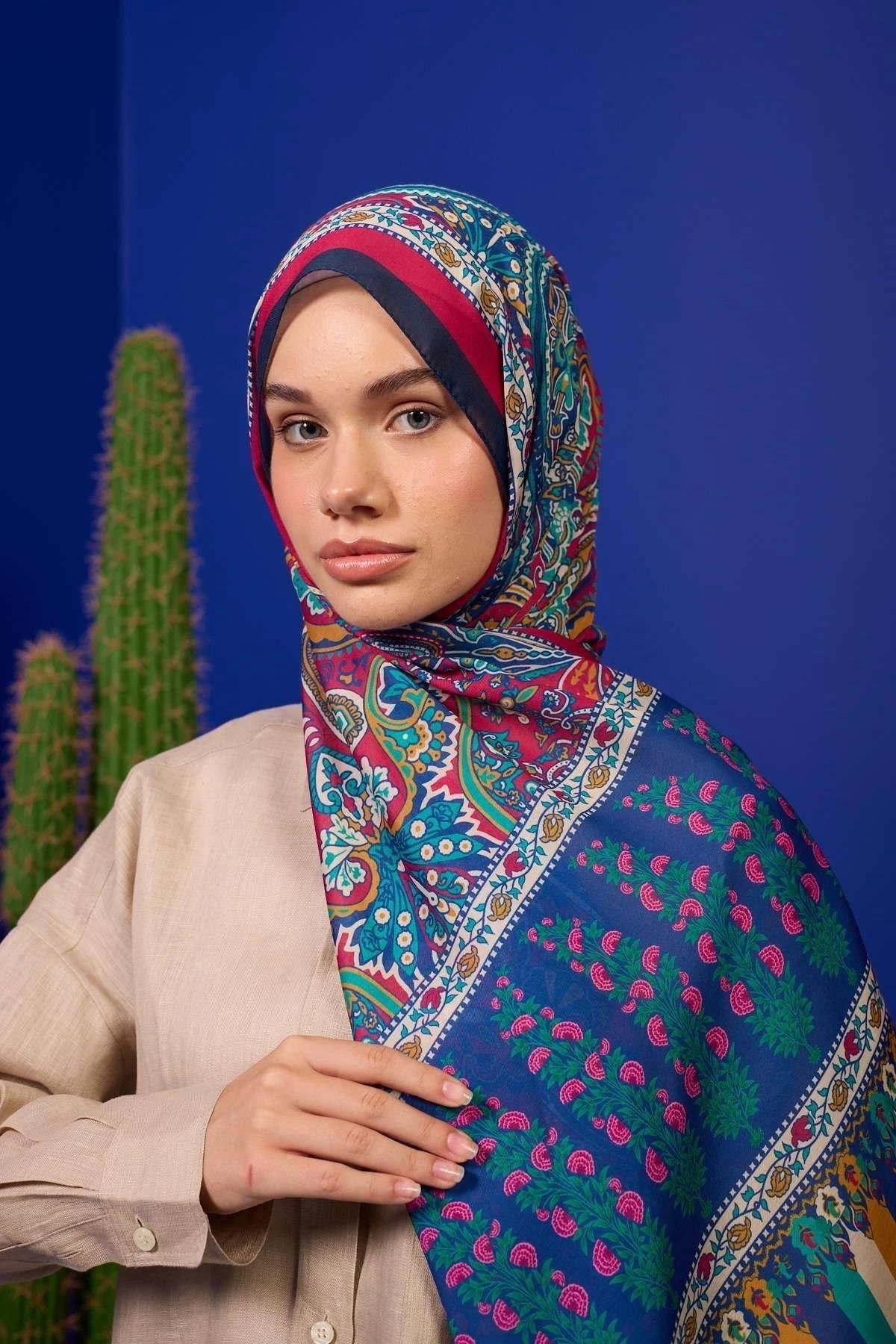 Marrakech Koleksiyon Soft Şal Kırımızı Lacivert 3049-15
