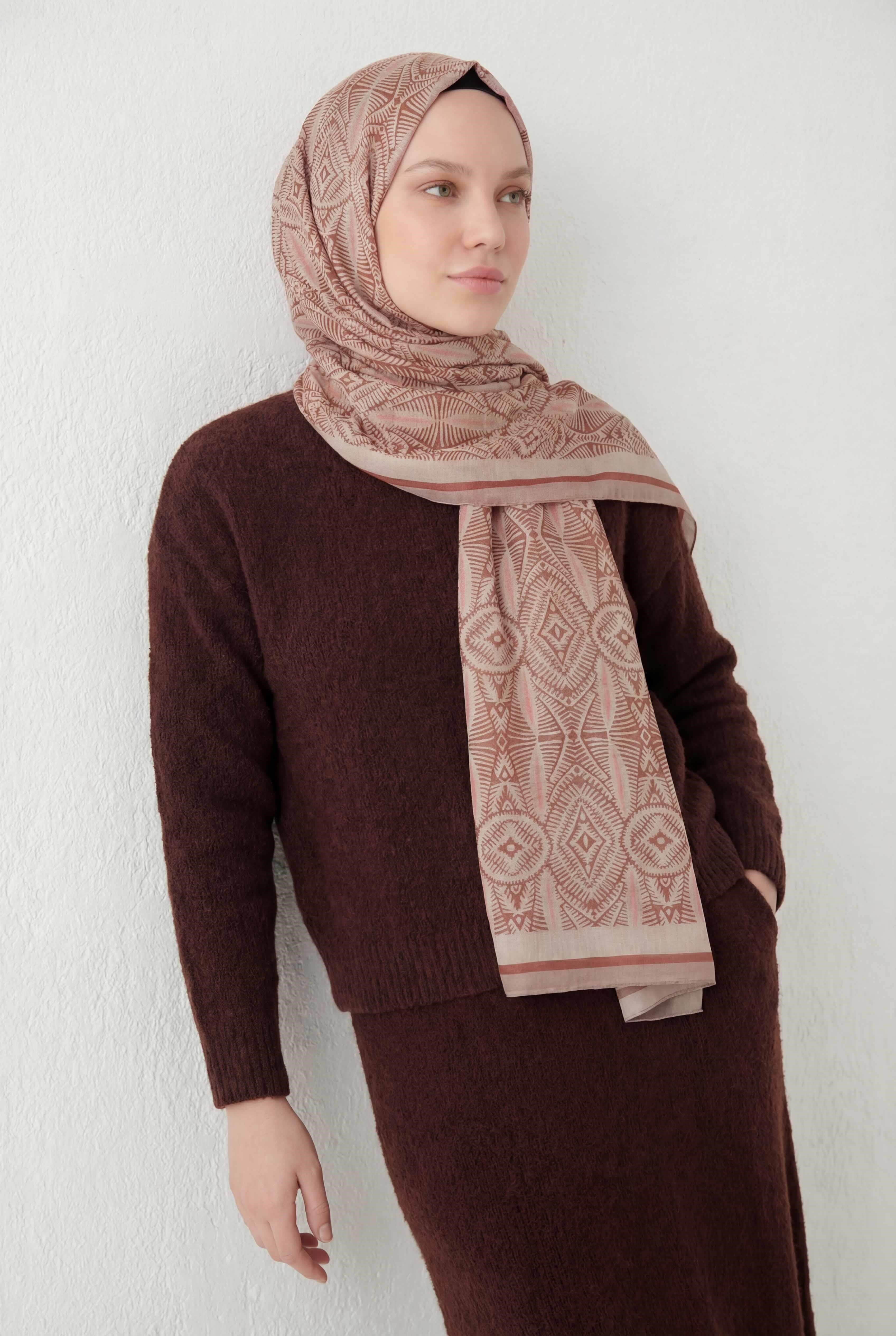 Nature Desen Pudra Pembe  75X195 Soft Şal