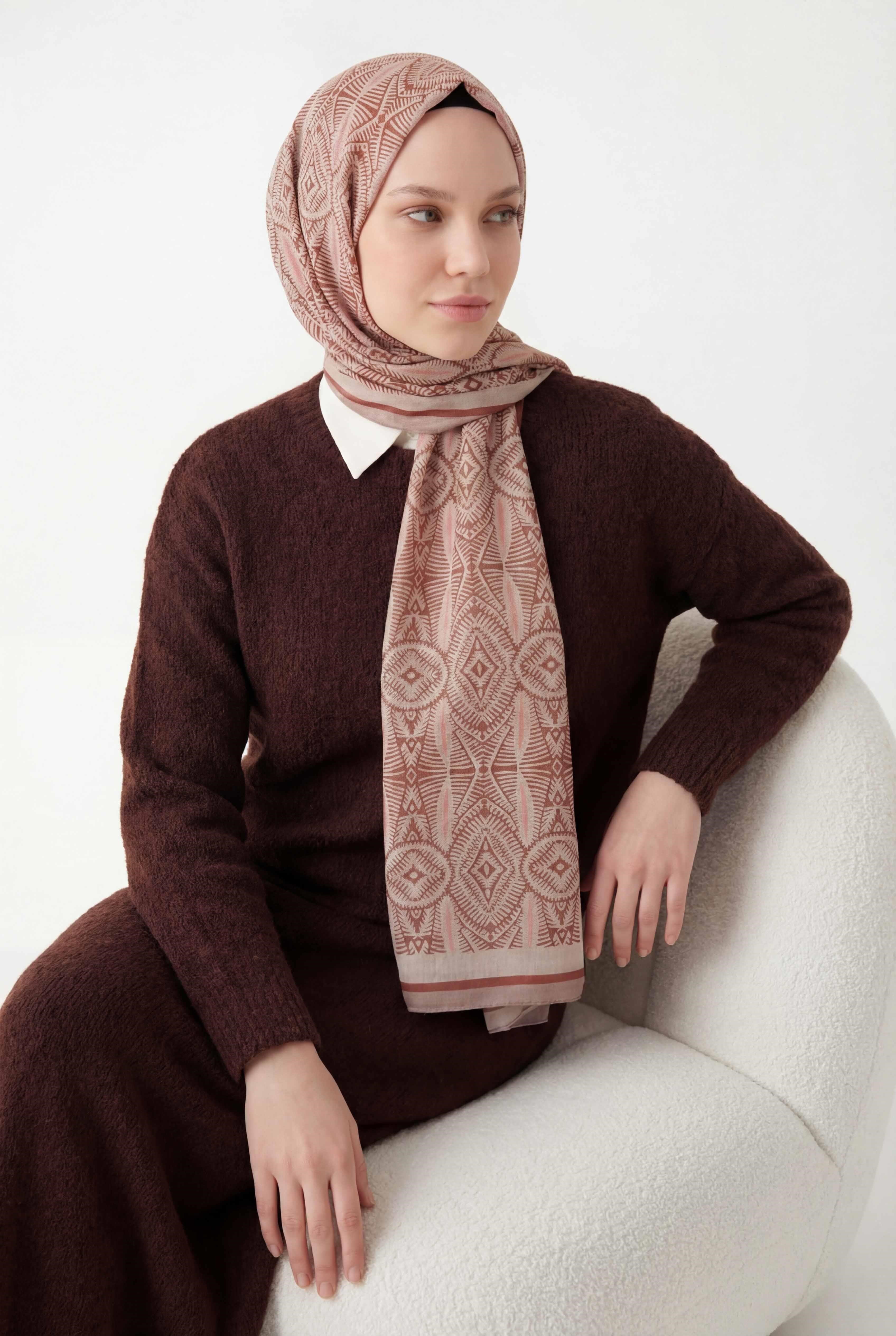 Nature Desen Pudra Pembe  75X195 Soft Şal