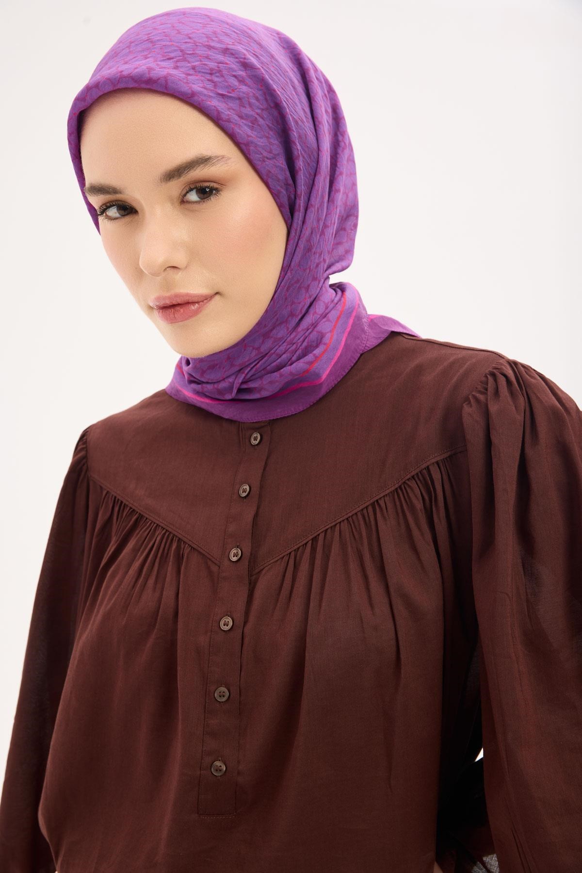 Olinda Eşarp Yonca Desen Mor 90x90