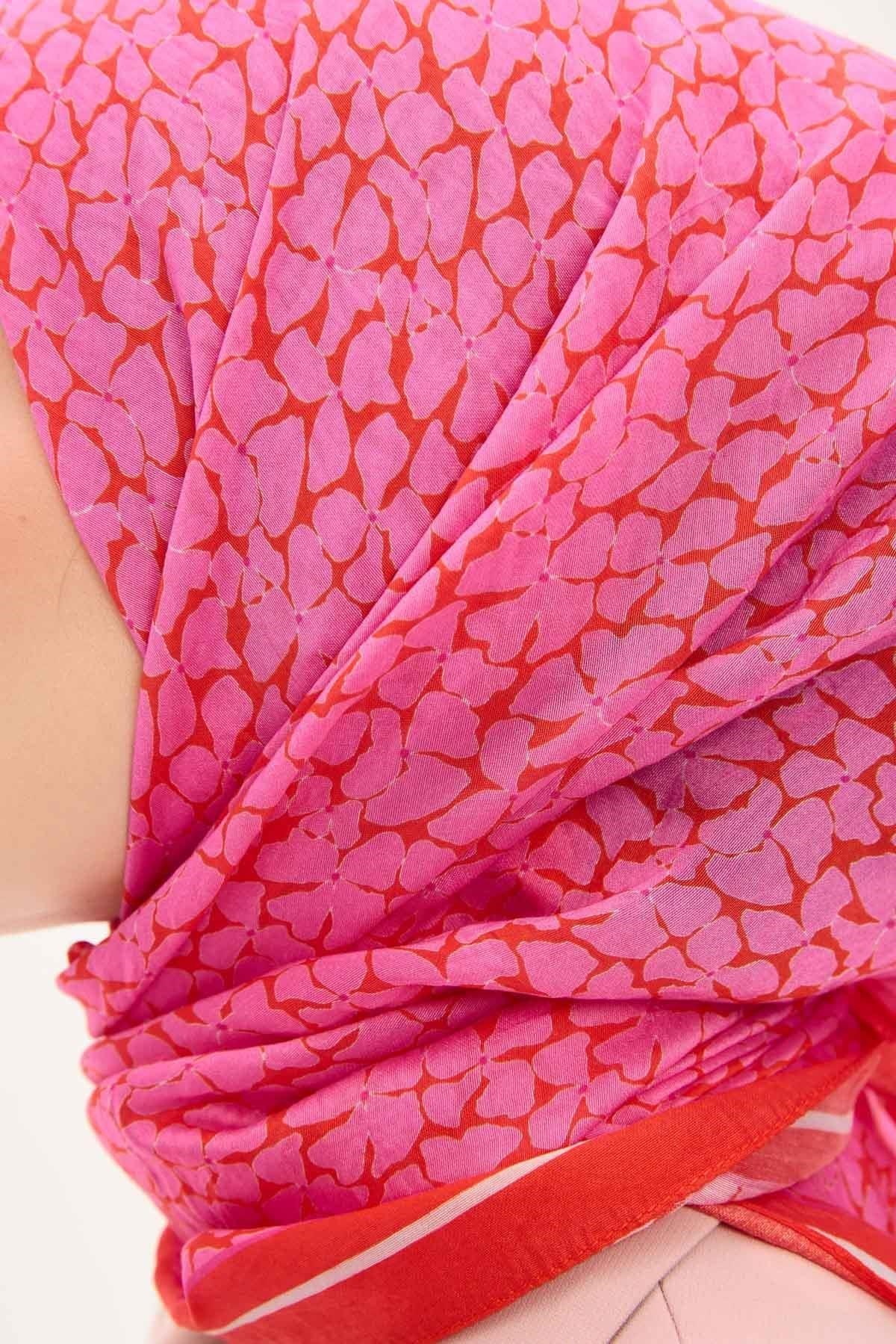 Olinda Eşarp Yonca Desen Parlak Turuncu 90x90
