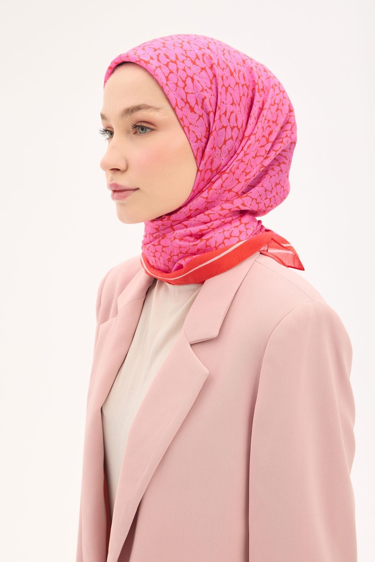 Olinda Eşarp Yonca Desen Parlak Turuncu 90x90