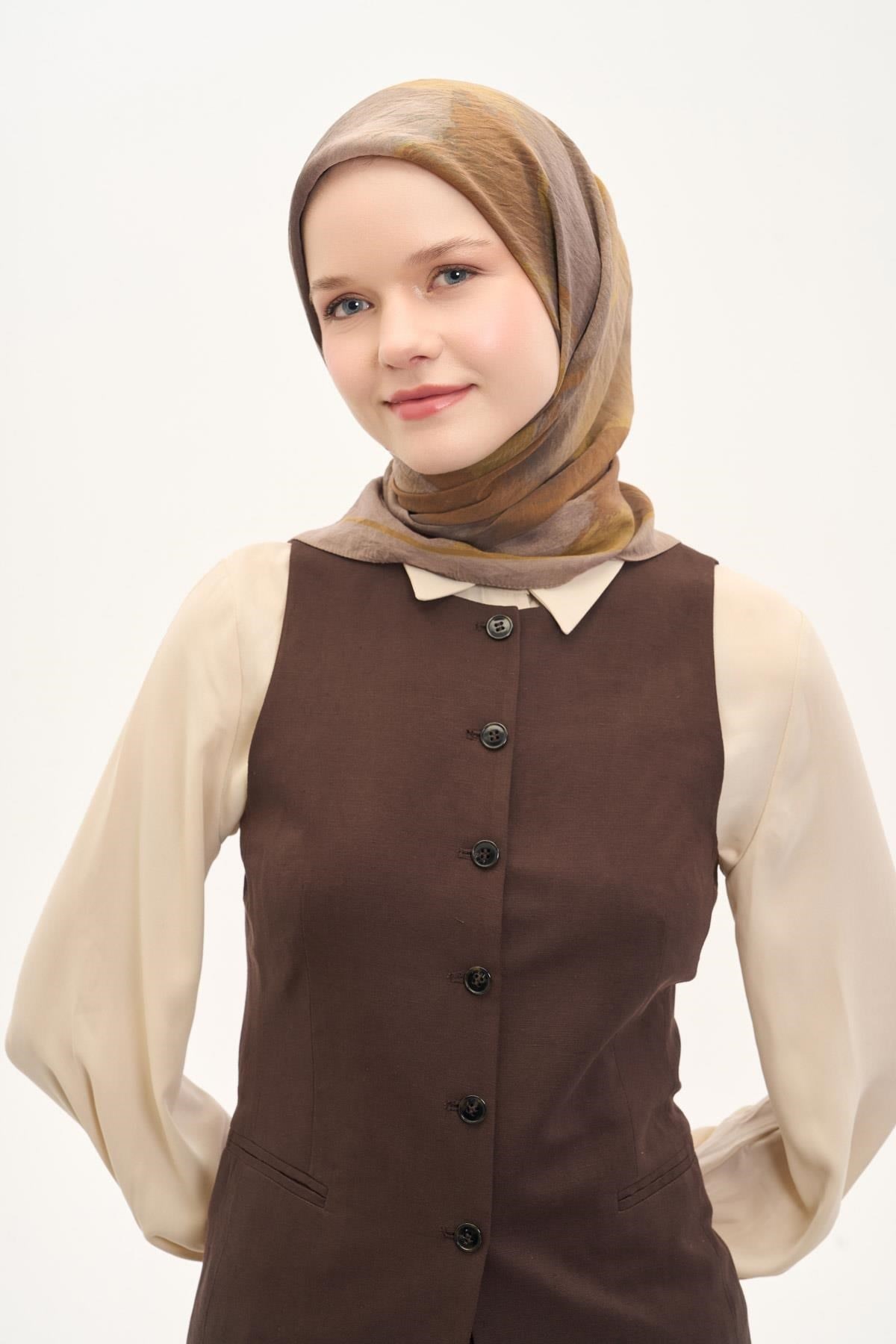 Olinda İpek Karışımlı Eşarp Soyut Desen Vizon 90x90