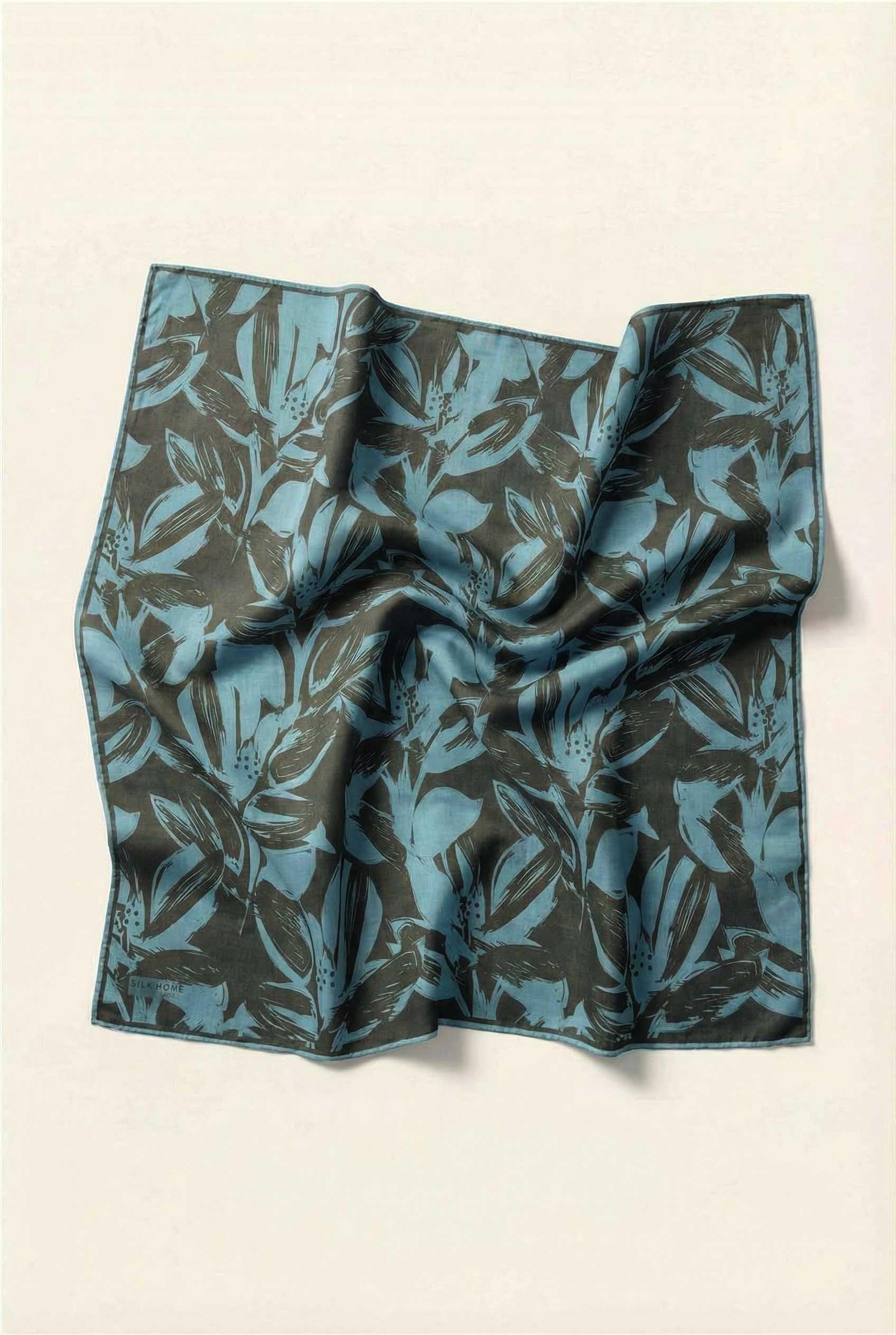 Pamuk Karışımlı Eşarp Turkuaz Modern Flora Desen Soft Dokulu Kaymaz 90X90