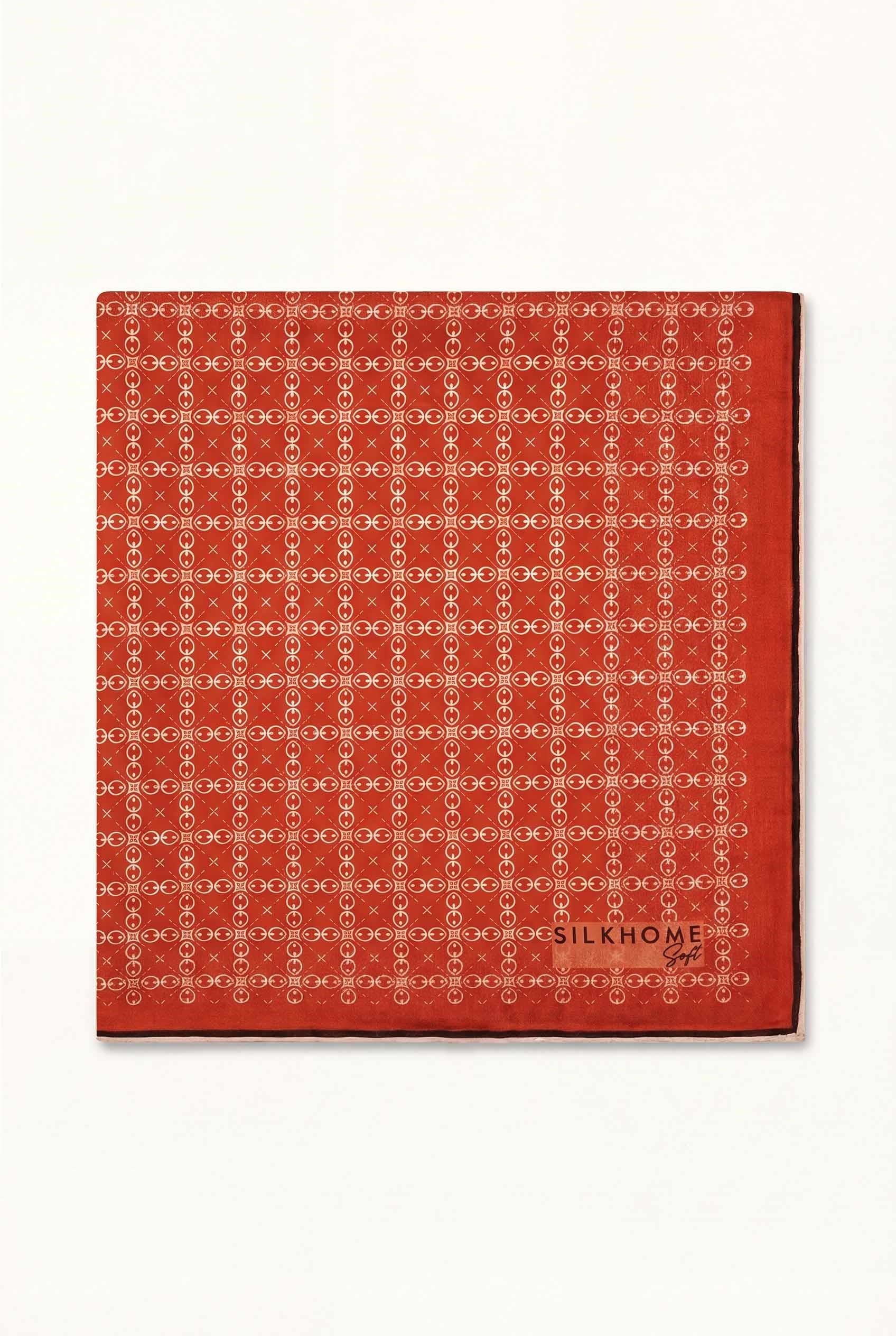 Pamuk Karışımlı Eşarp Turuncu Monogram Desen Soft Dokulu Kaymaz 90X90