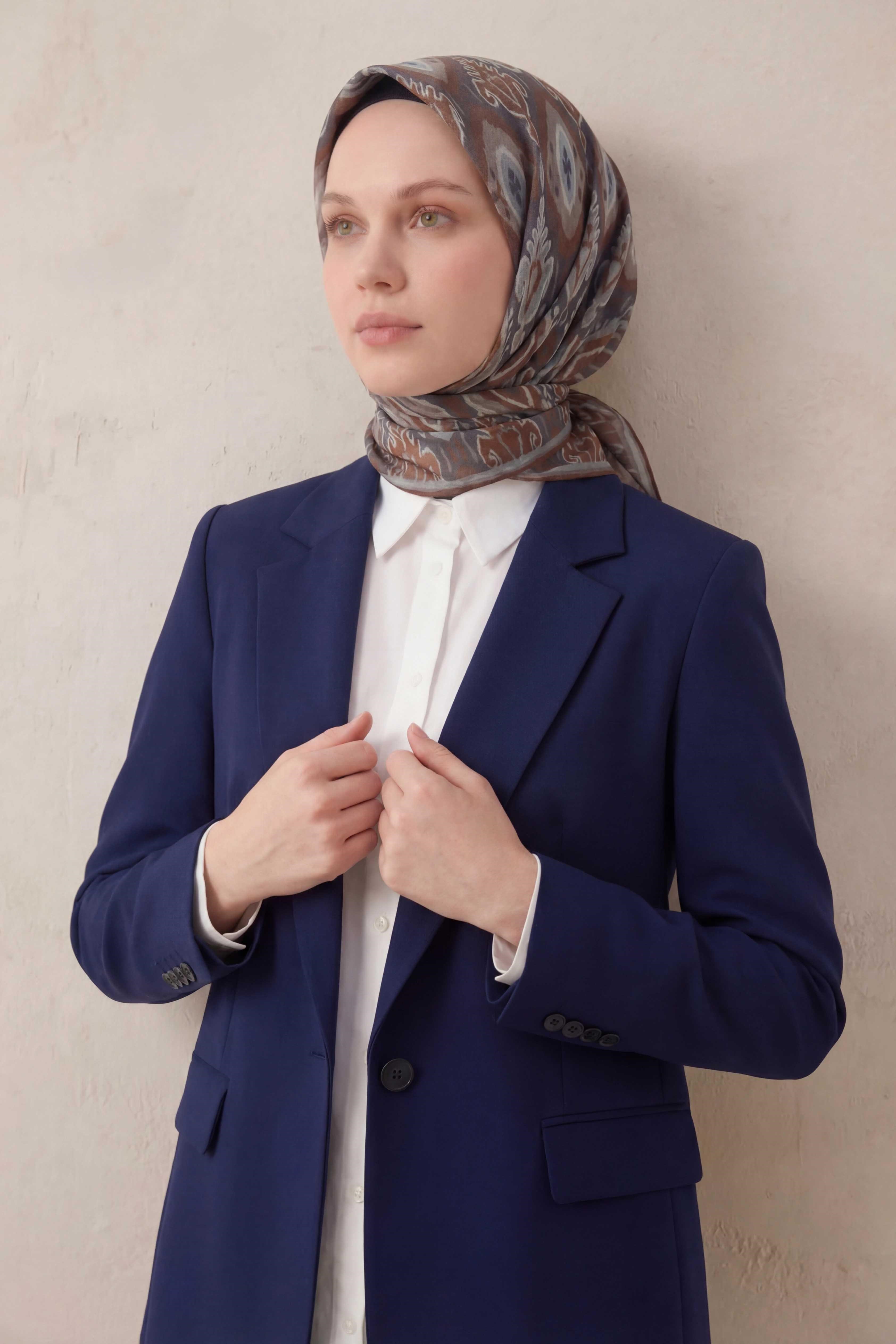 Pamuk Karışımlı Soft Eşarp Baklava Desen Indigo 90x90