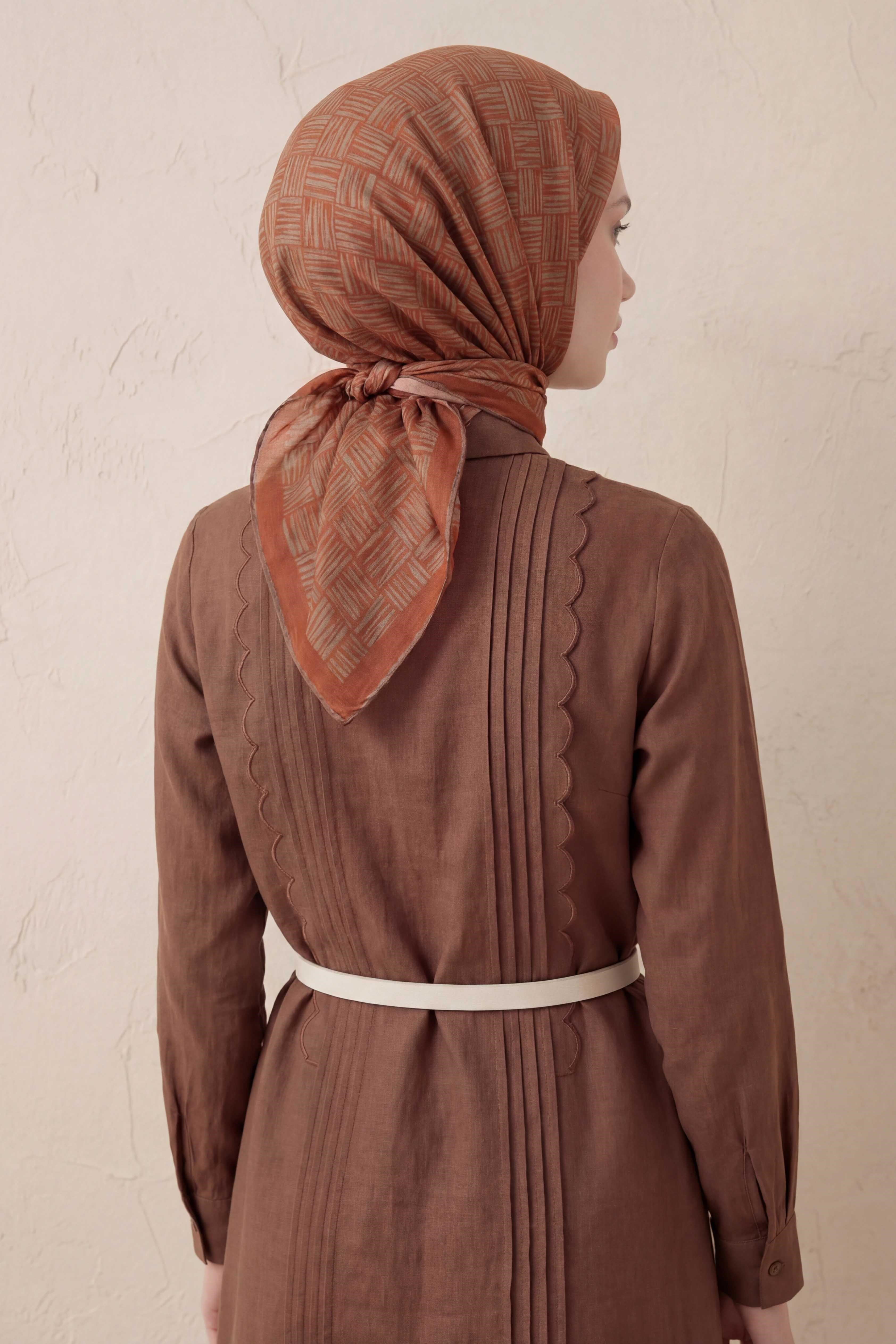 Pamuk Karışımlı Soft Eşarp Çizgi Desen Kiremit 90x90