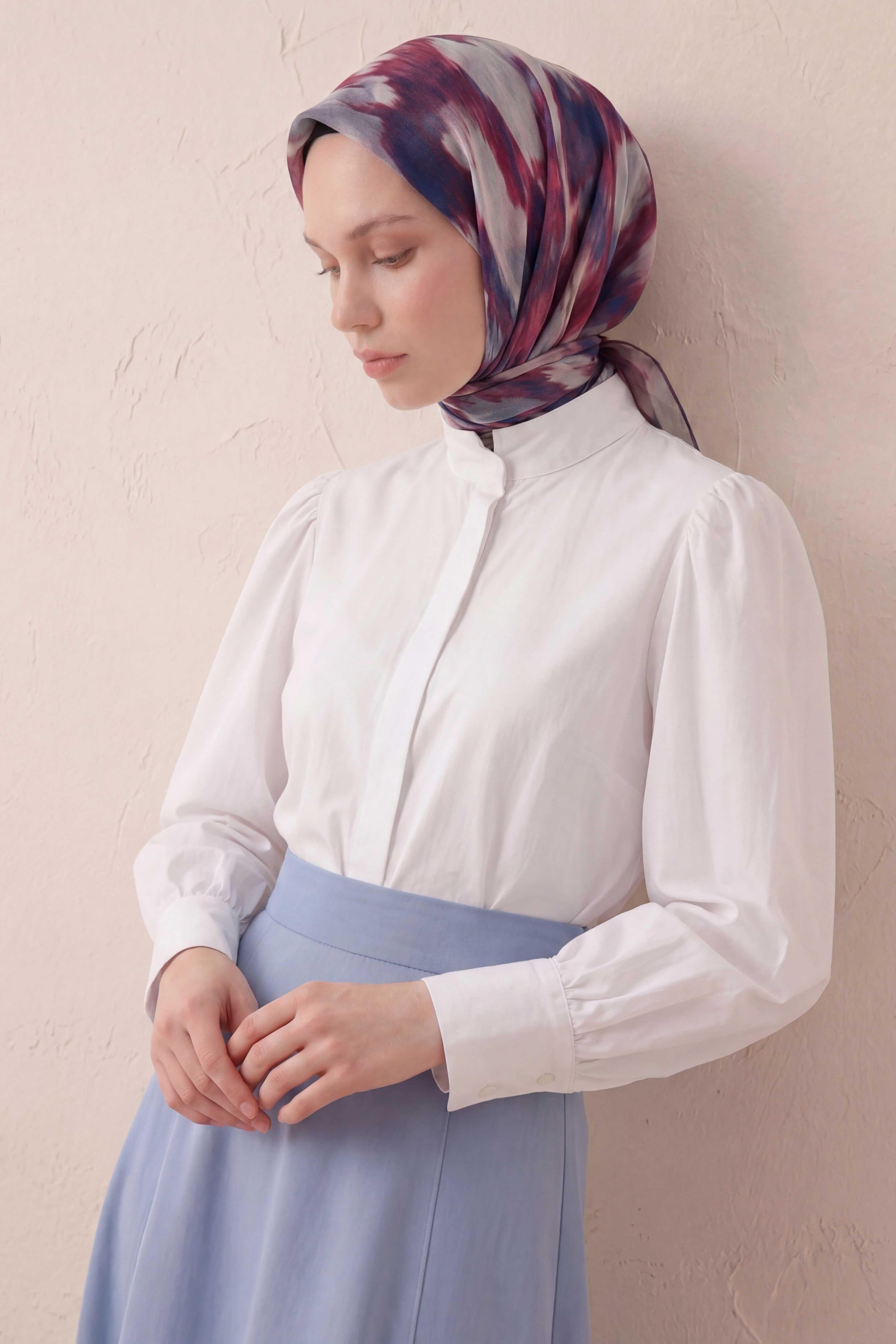 Pamuk Karışımlı Soft Eşarp Soyut Fırça Desen Ekru 90X90