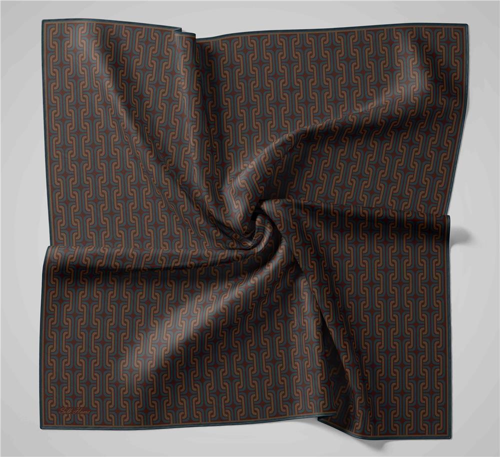 Pamuk Polyester Soft Eşarp Geometrik Desen Dumanlı Siyah 90x90