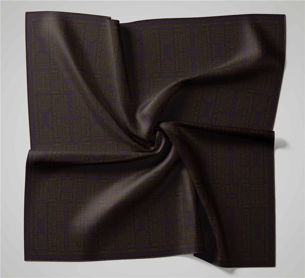 Pamuk Polyester Soft Eşarp Geometrik Desen Koyu Gri 90*90