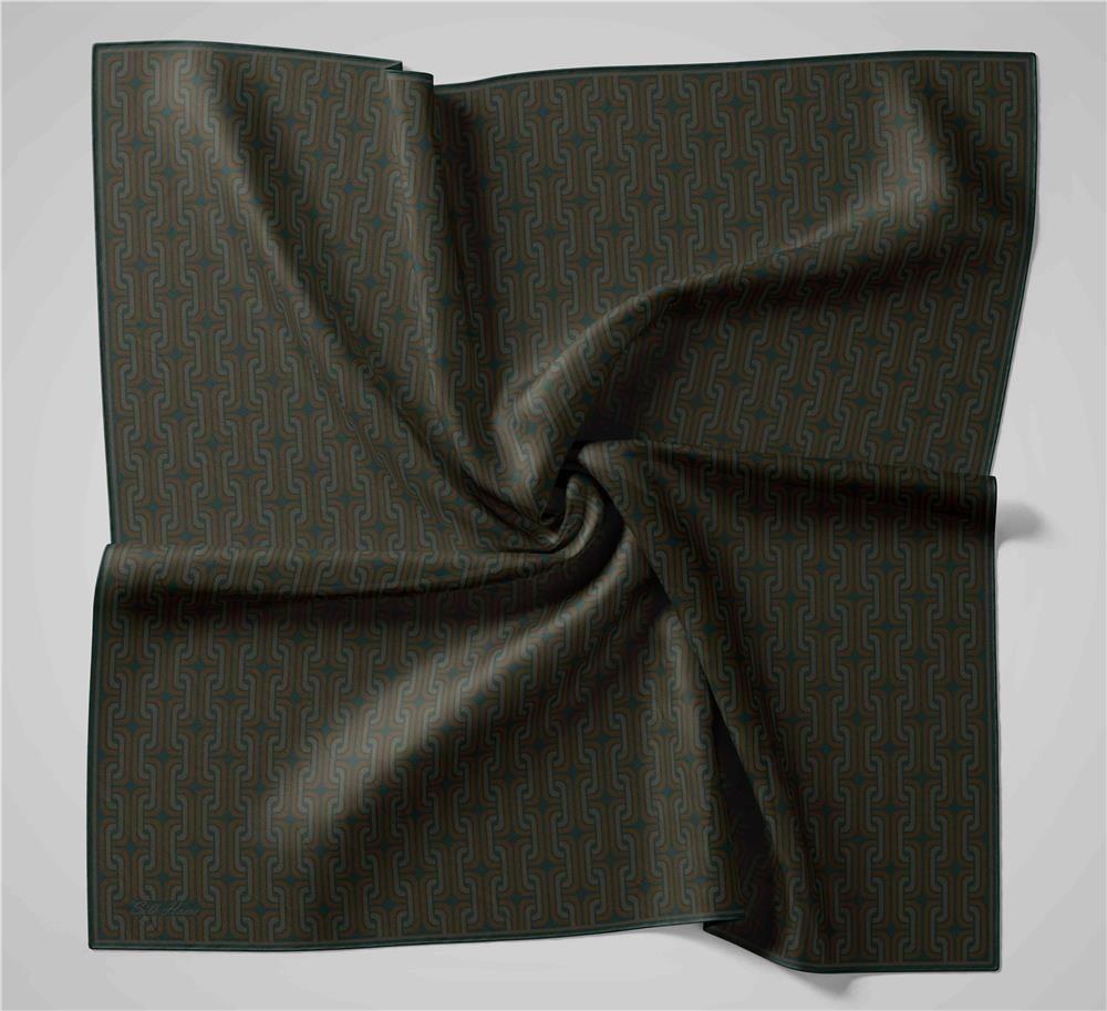 Pamuk Polyester Soft Eşarp Geometrik Desen Petrol Yeşili 90x90
