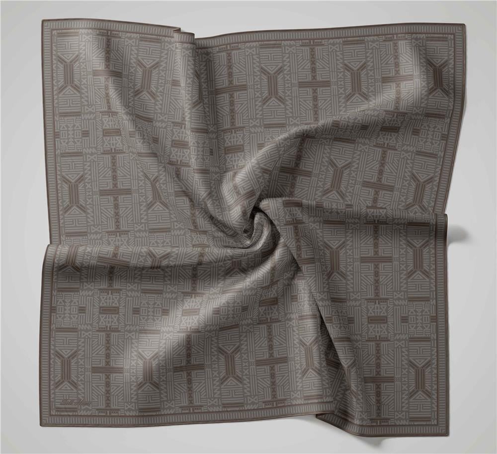Pamuk Polyester Soft Eşarp Gri Geometrik Desenli Kaymaz Tok Duruşlu 90x90