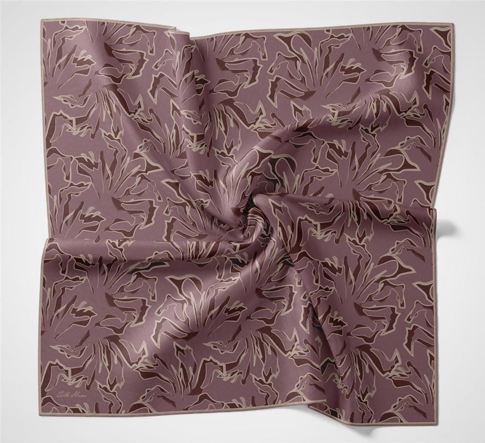 Pamuk Polyester Soft Eşarp Gül Kurusu Soyut Desenli Tok Duruşlu 90x90