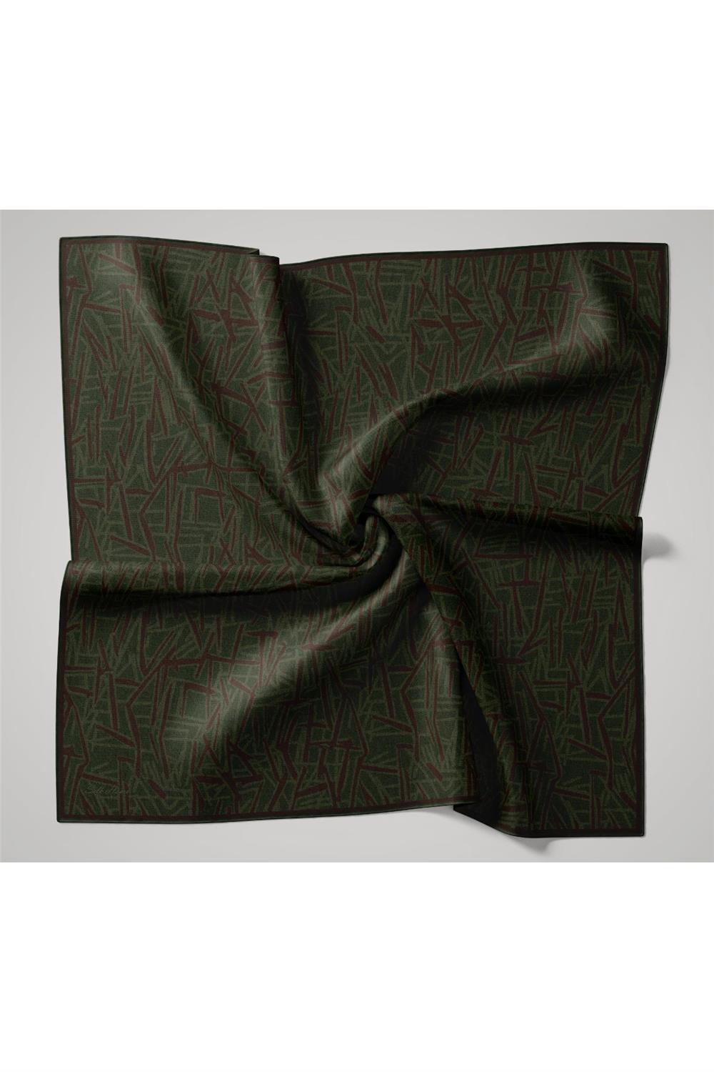 Pamuk Polyester Soft Eşarp Koyu Yeşil Geometrik Desen 90*90