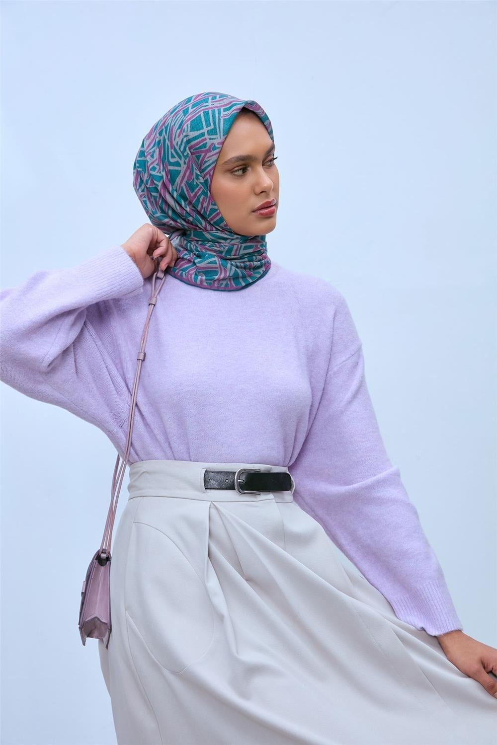 Pamuk Polyester Soft Eşarp Patina Geometrik Desen 90*90
