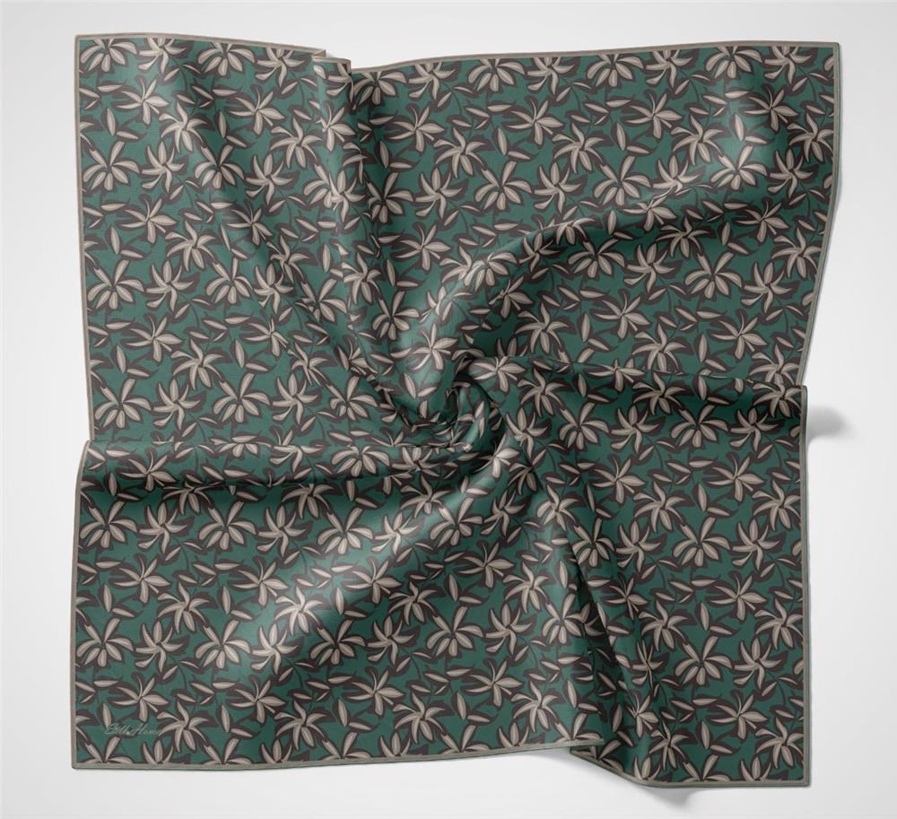Pamuk Polyester Soft Eşarp Patina Yeşili Flora Desenli Kaymaz Dokulu 90x90