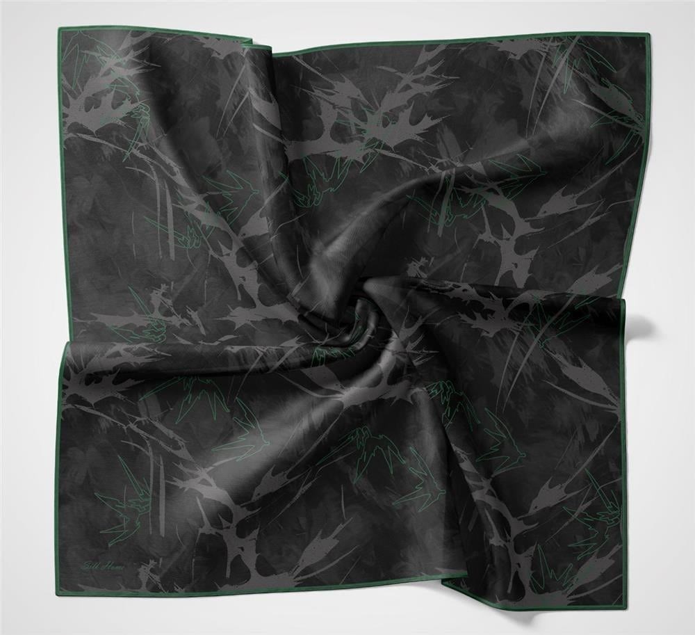 Pamuk Polyester Soft Eşarp Yaprak Desen Antrasit Mavi 90x90