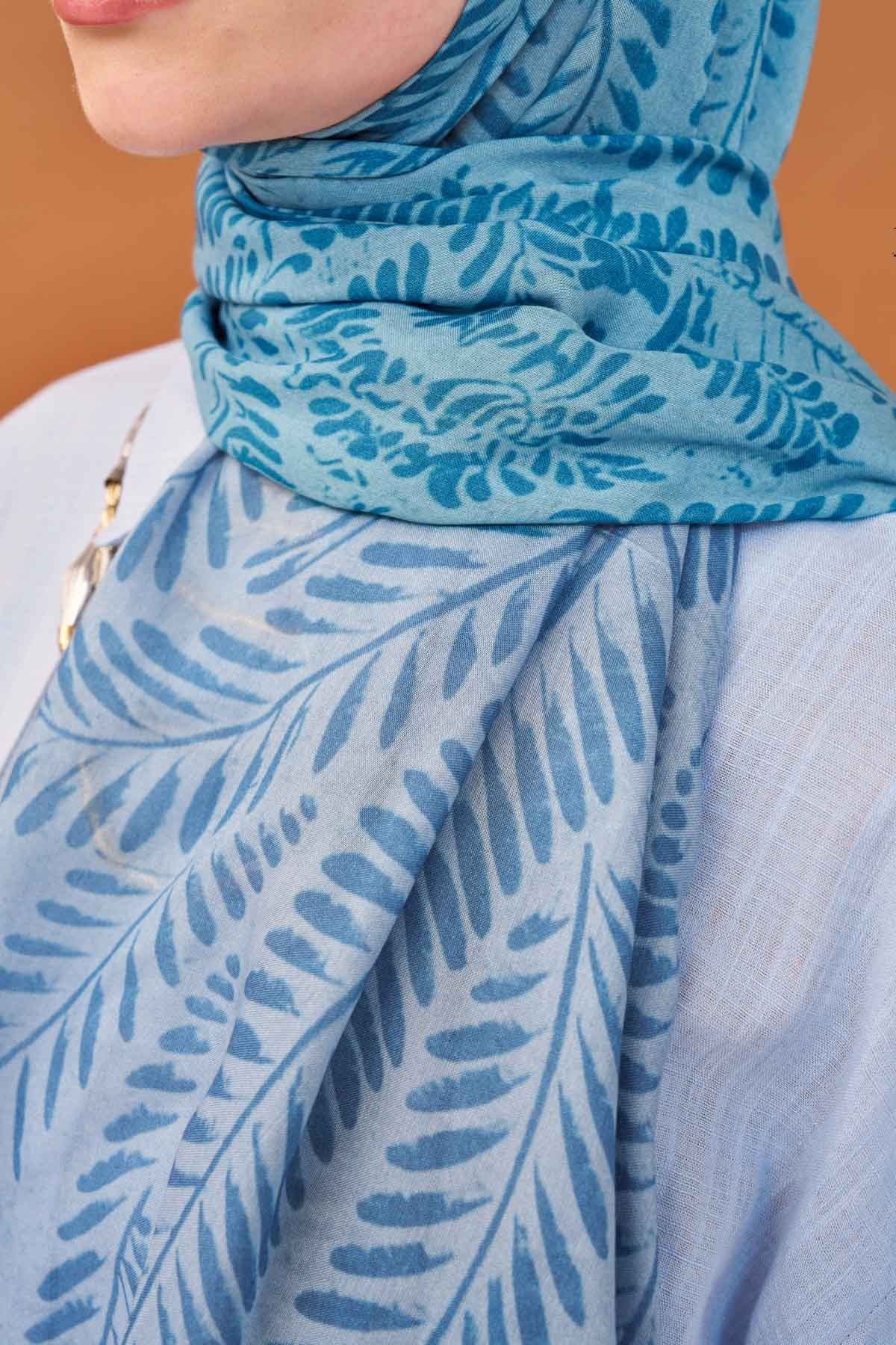 Riva Şal Tencel Boston Fern Mavi