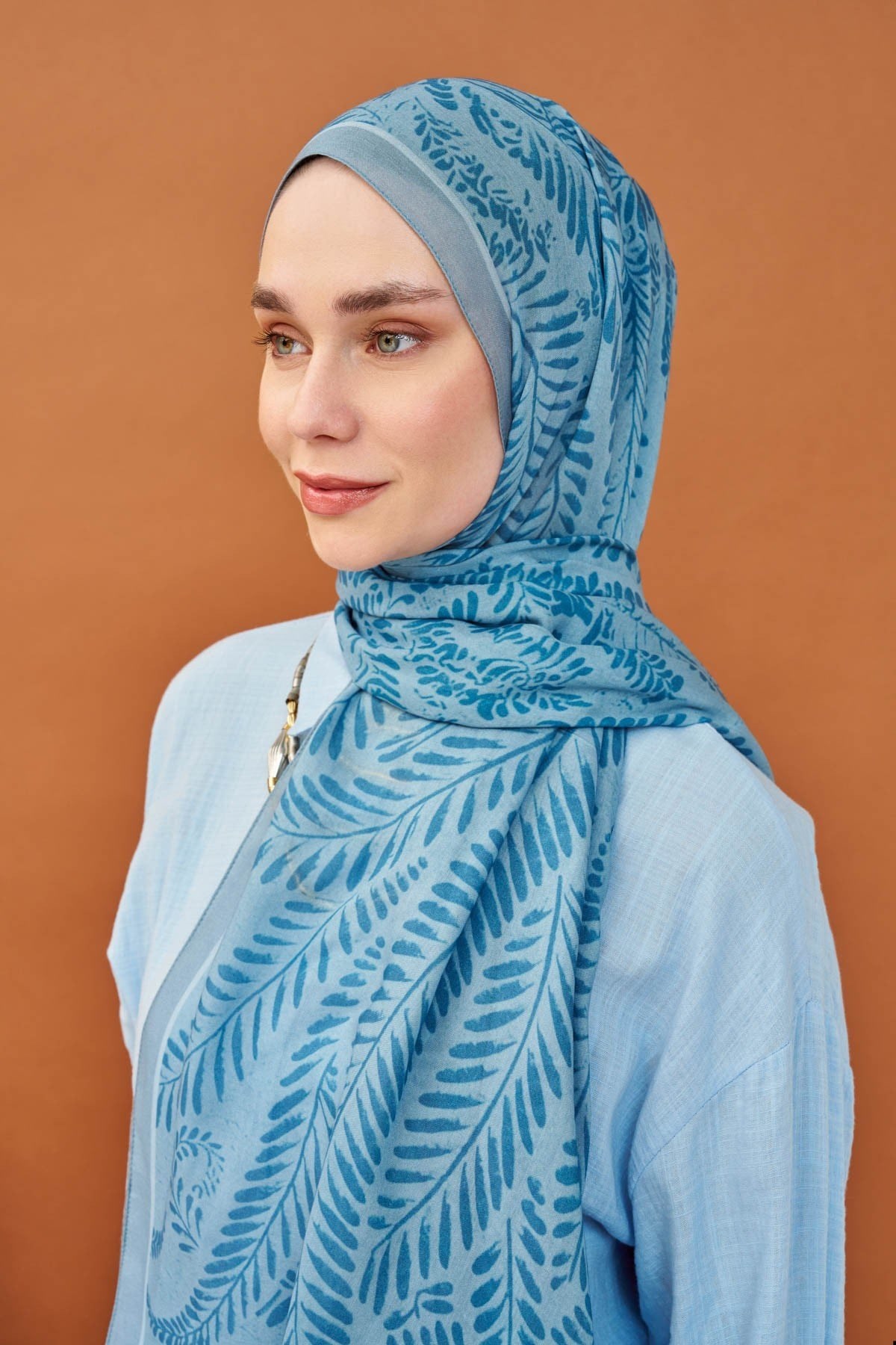 Riva Şal Tencel Boston Fern Mavi