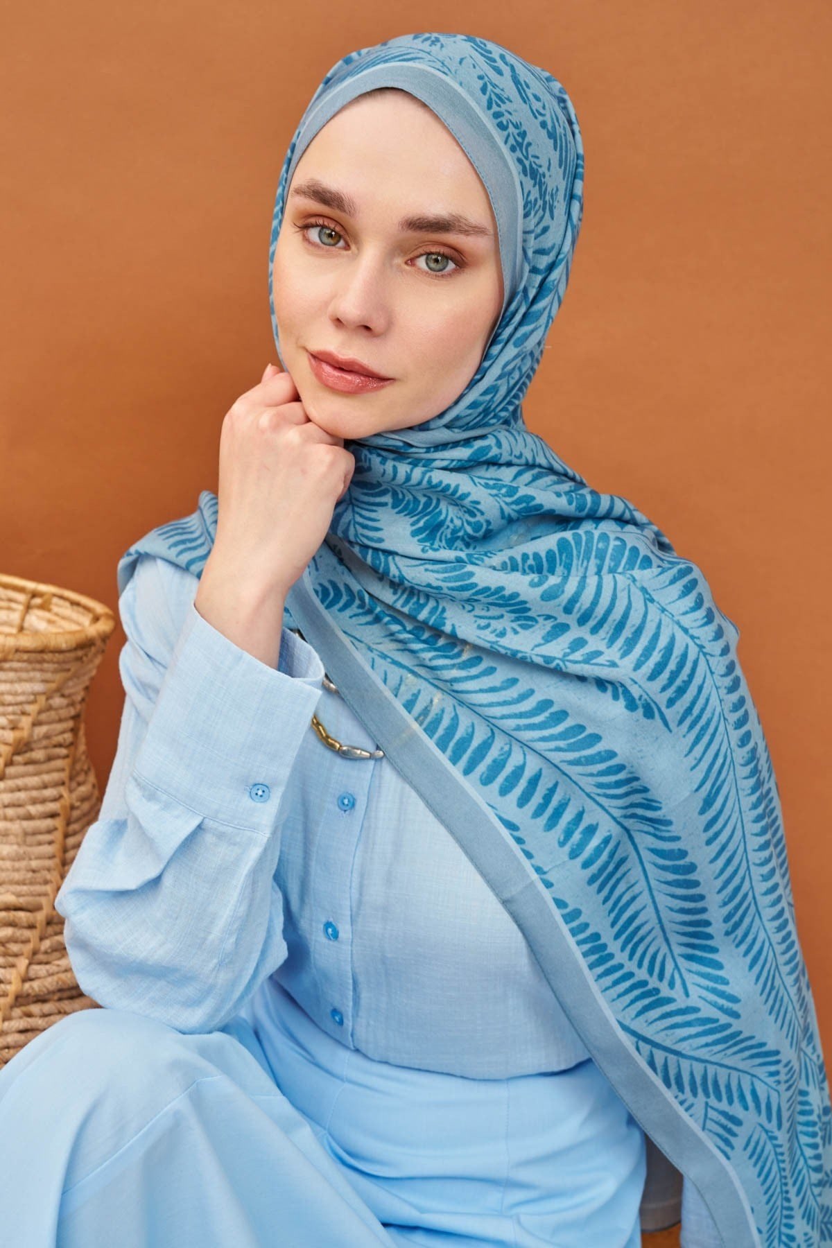 Riva Şal Tencel Boston Fern Mavi