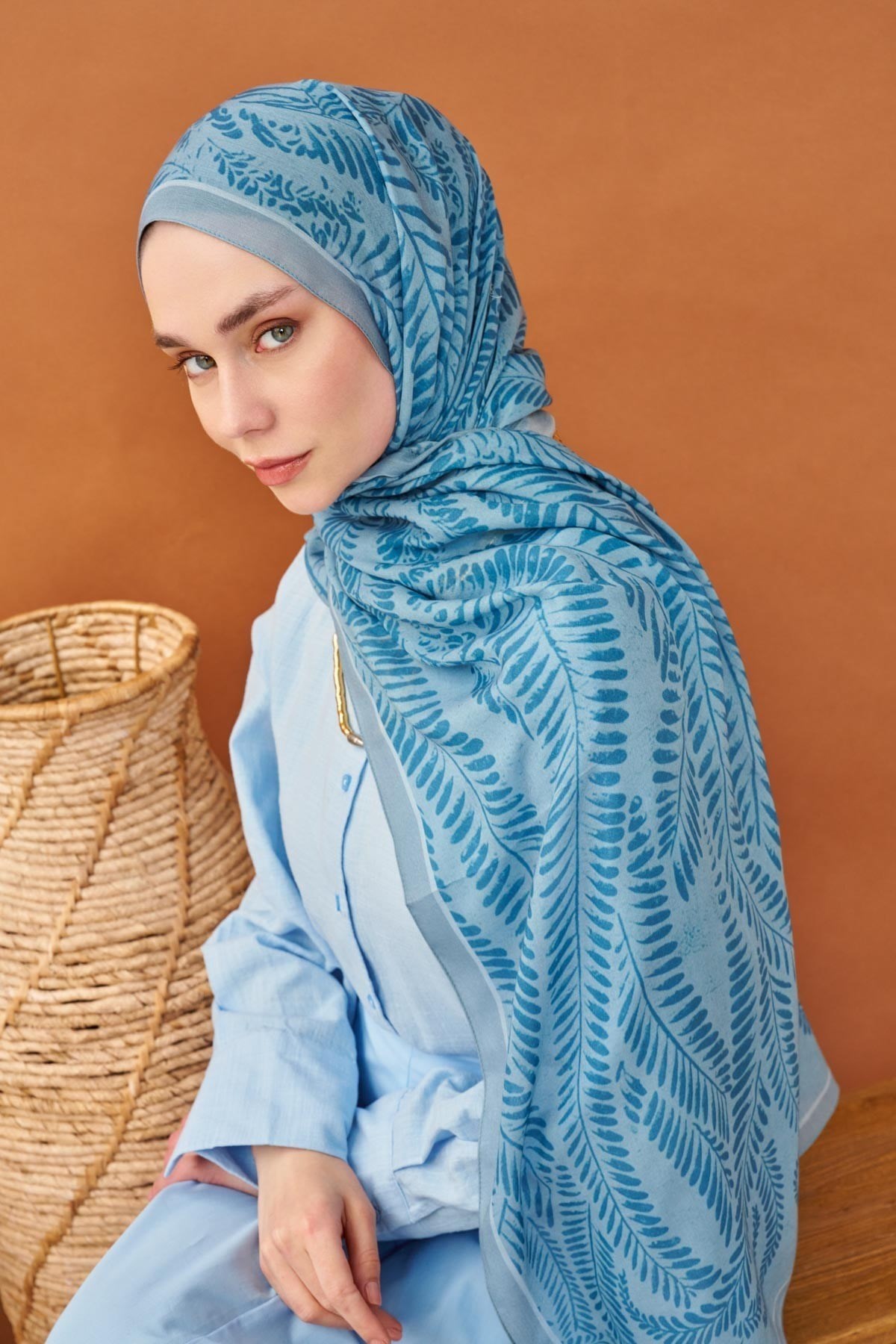 Riva Şal Tencel Boston Fern Mavi