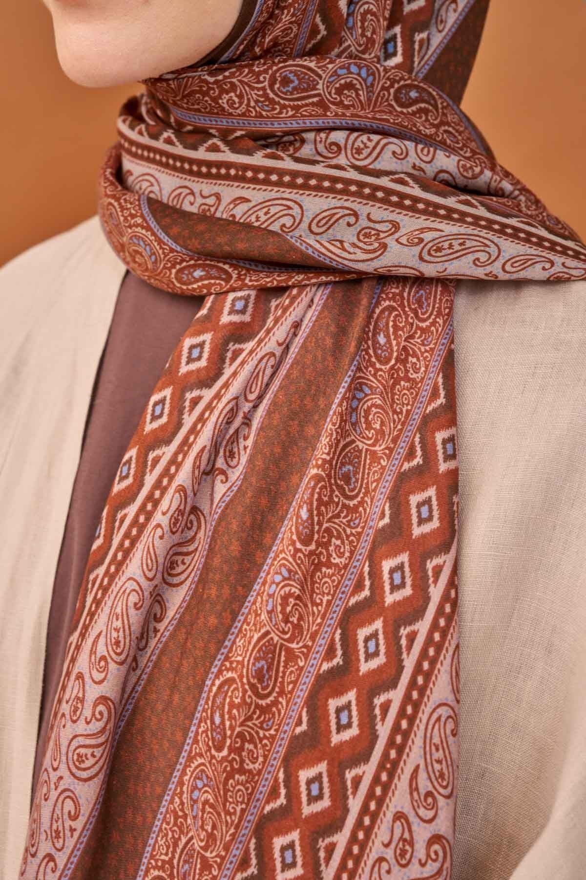 Riva Şal Tencel Ethnic Way Kahverengi