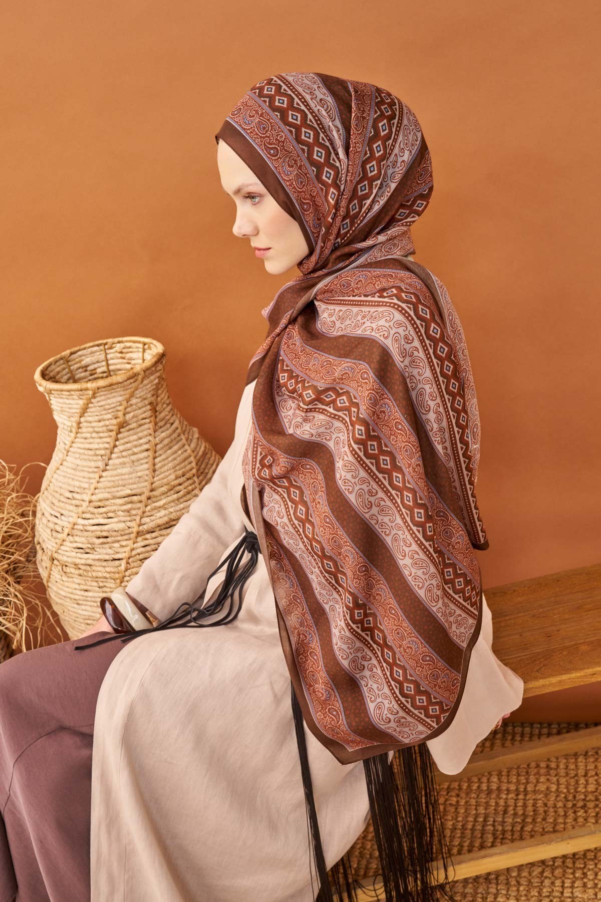 Riva Şal Tencel Ethnic Way Kahverengi