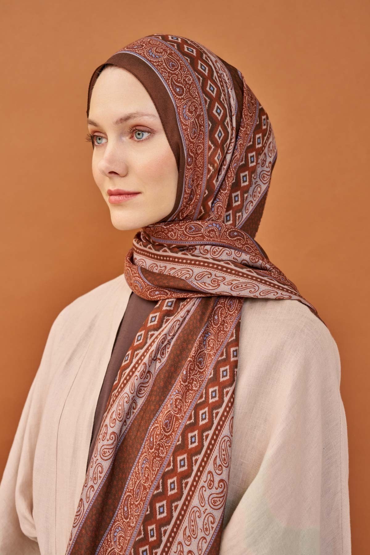 Riva Şal Tencel Ethnic Way Kahverengi