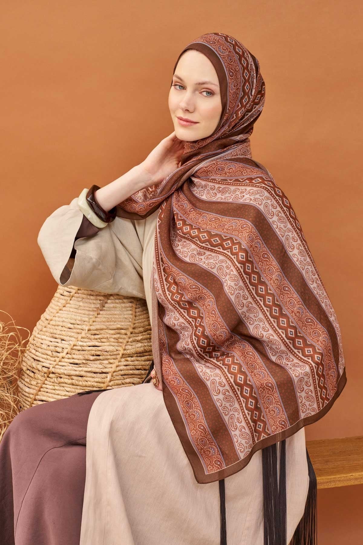 Riva Şal Tencel Ethnic Way Kahverengi