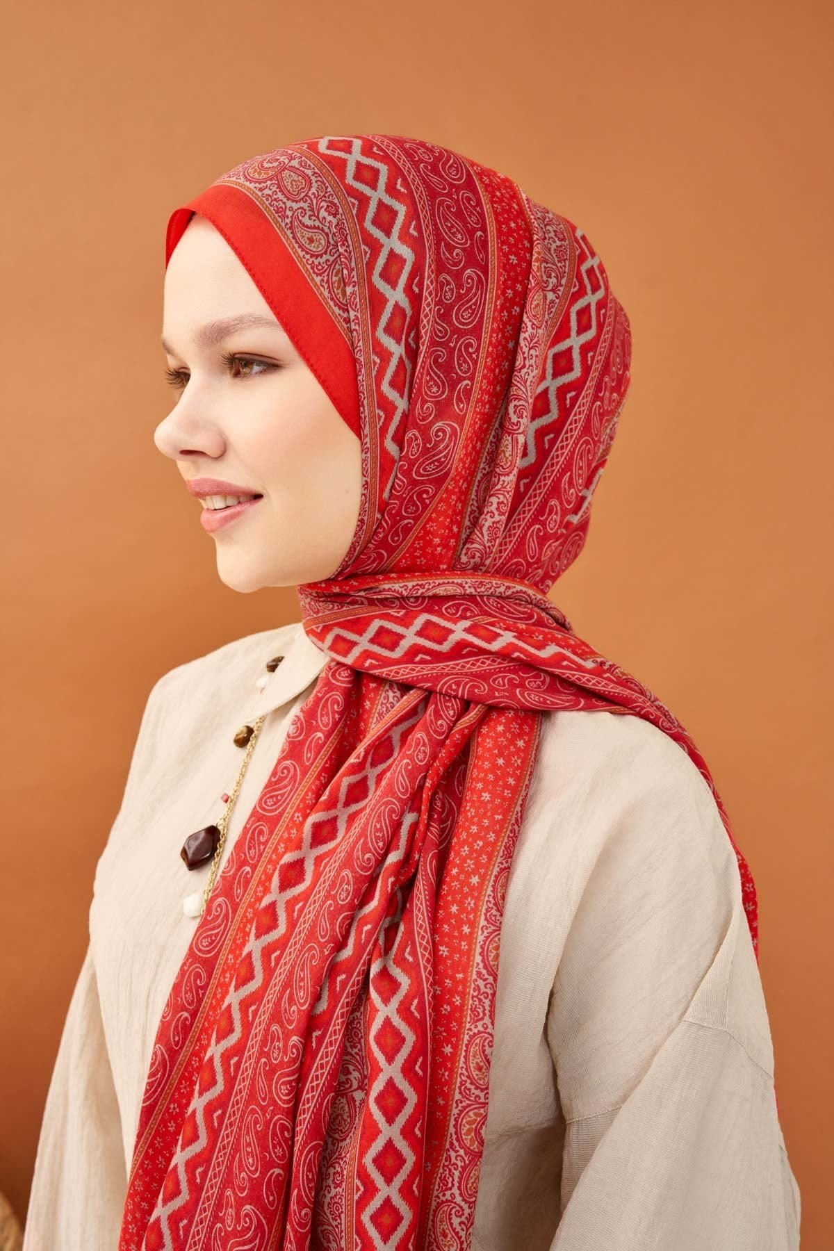Riva Şal Tencel Ethnic Way Kırmızı