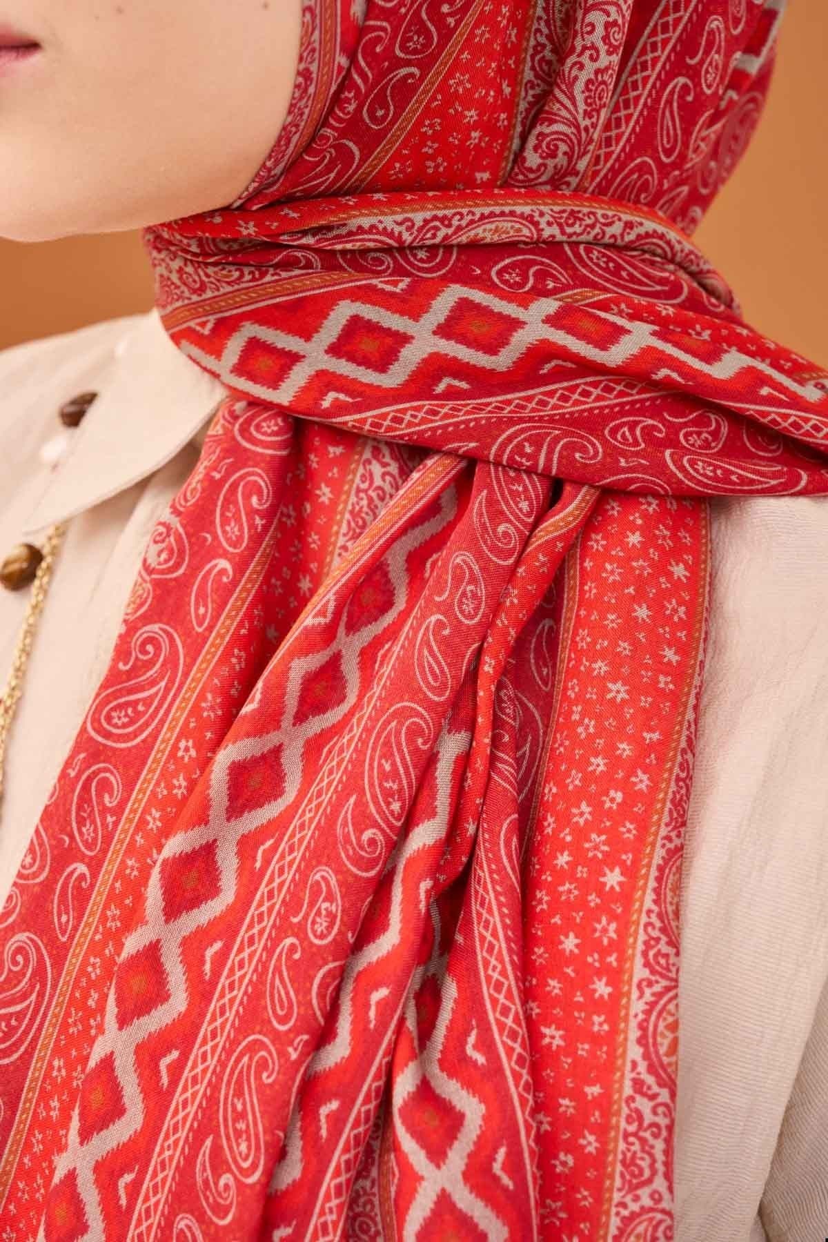 Riva Şal Tencel Ethnic Way Kırmızı