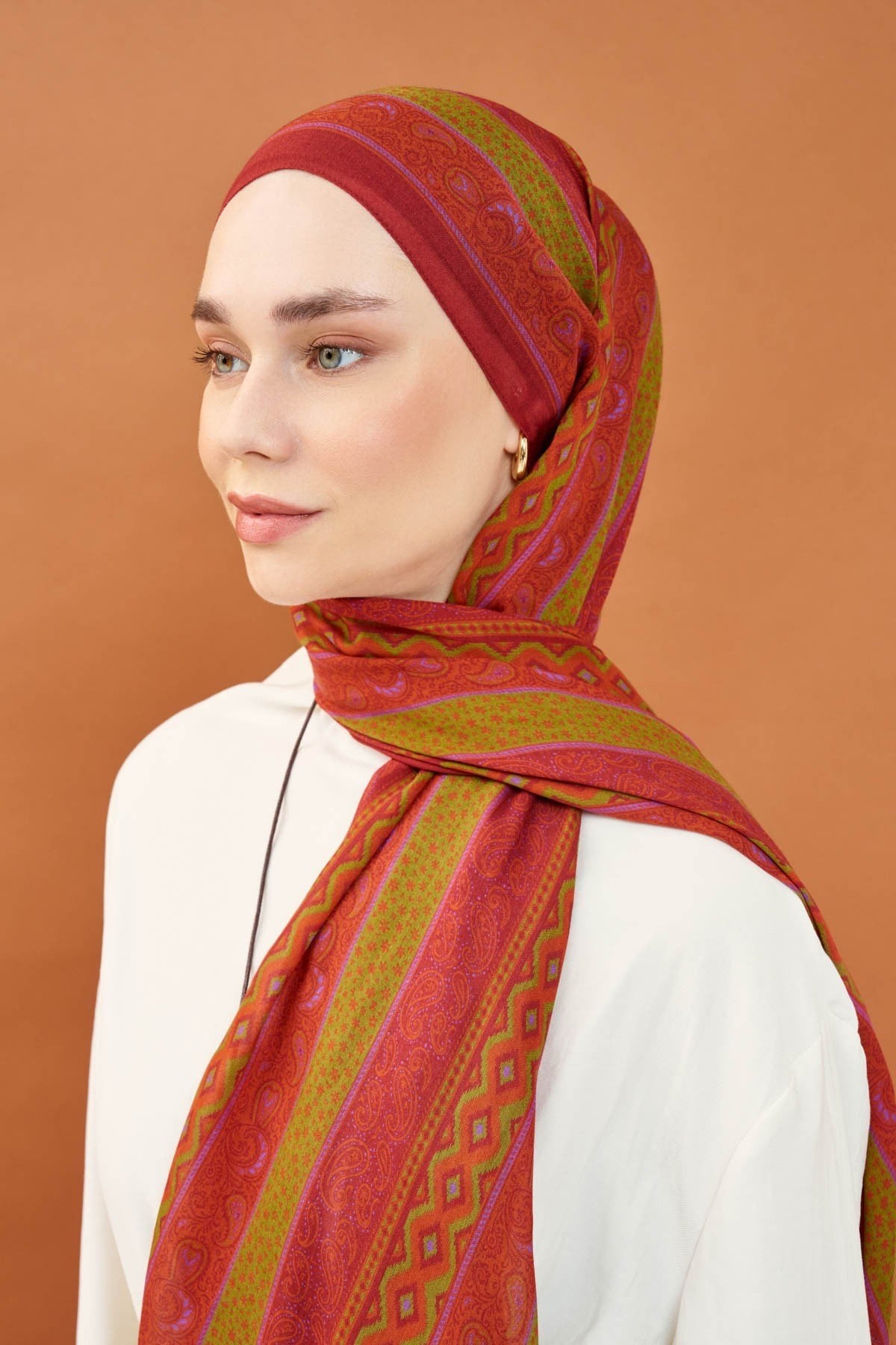 Riva Şal Tencel Ethnic Way Mercan