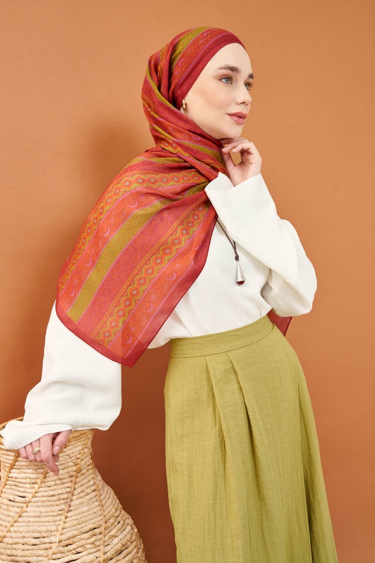 Riva Şal Tencel Ethnic Way Mercan