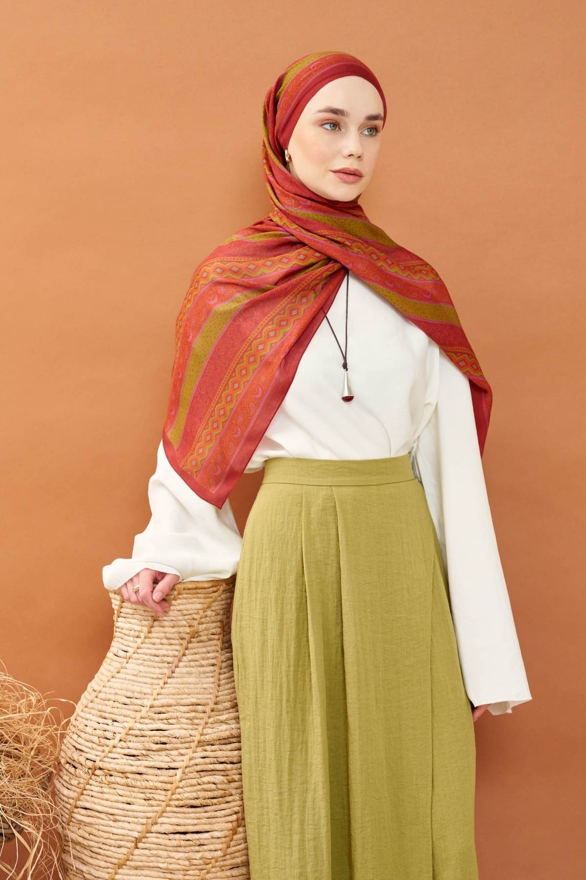Riva Şal Tencel Ethnic Way Mercan